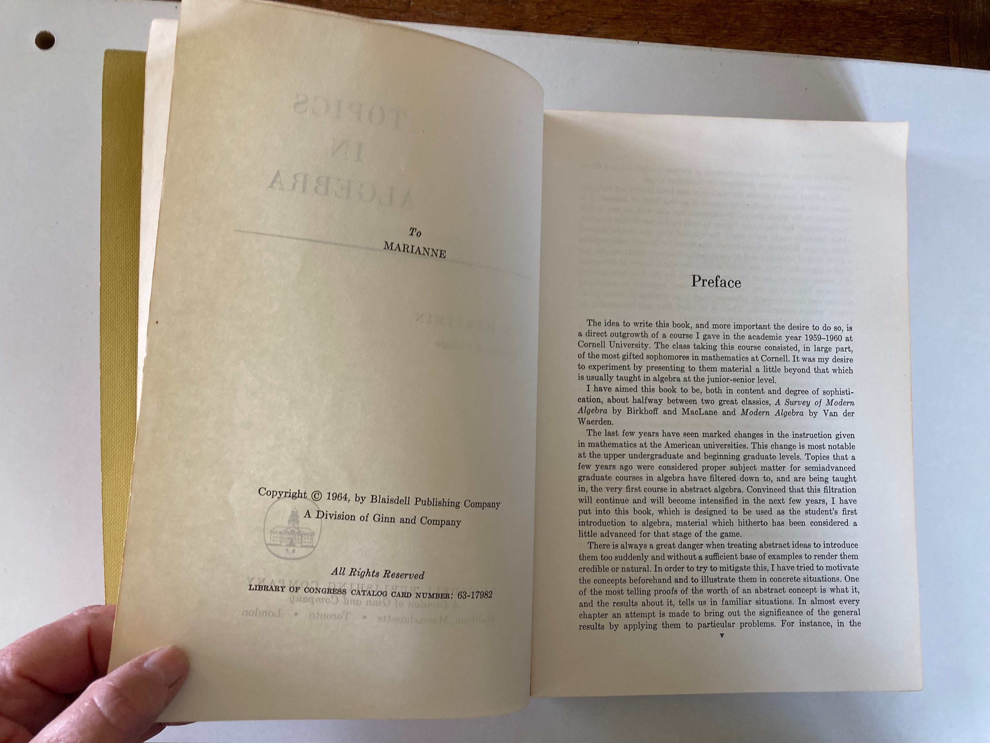 Topics in Algebra by I N Herstein First Edition Paperback from 1964