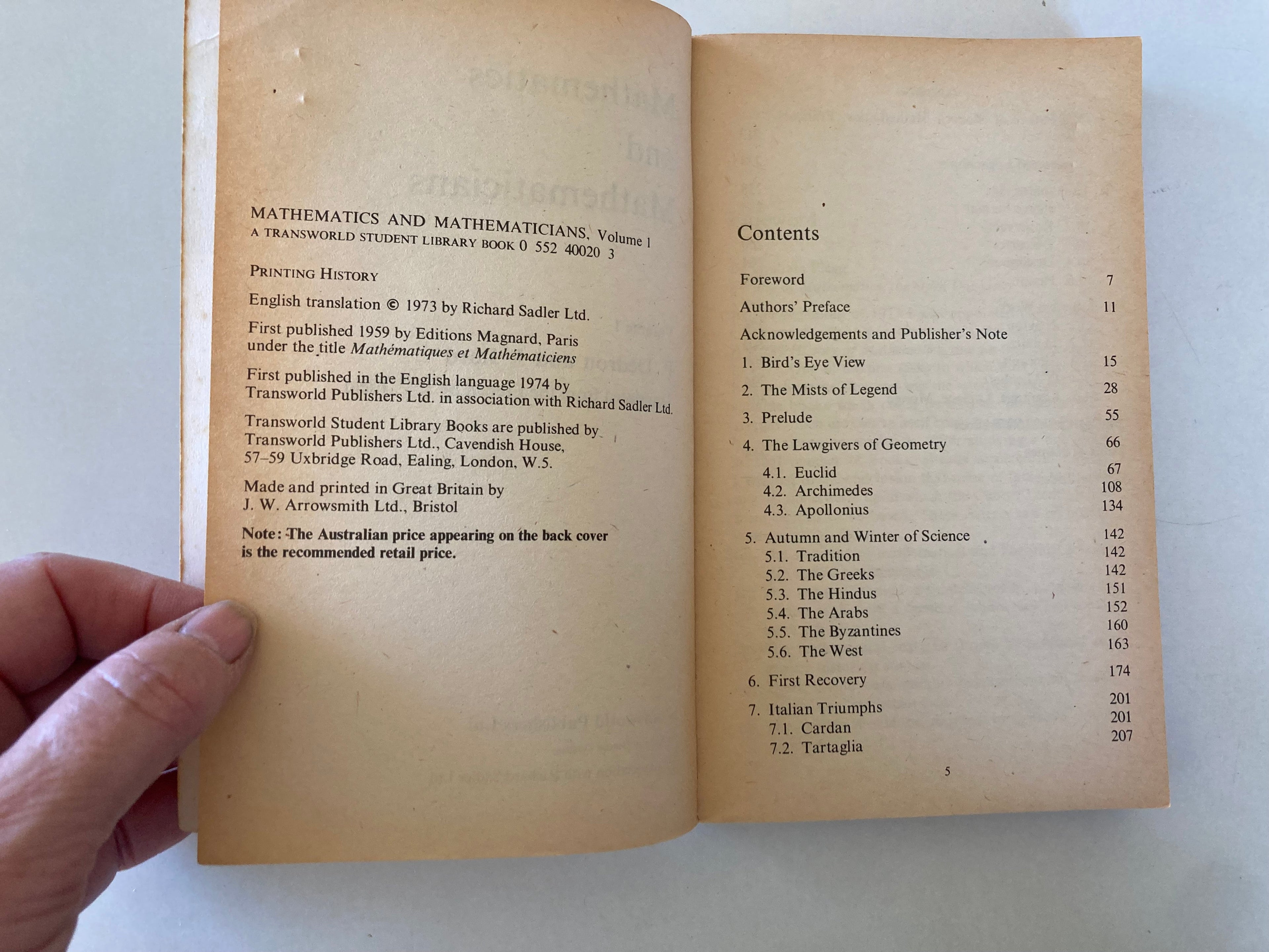 Mathematics and Mathematicians Vol I and 2 by P Dedron and J Itard Open University Set Books from 1974