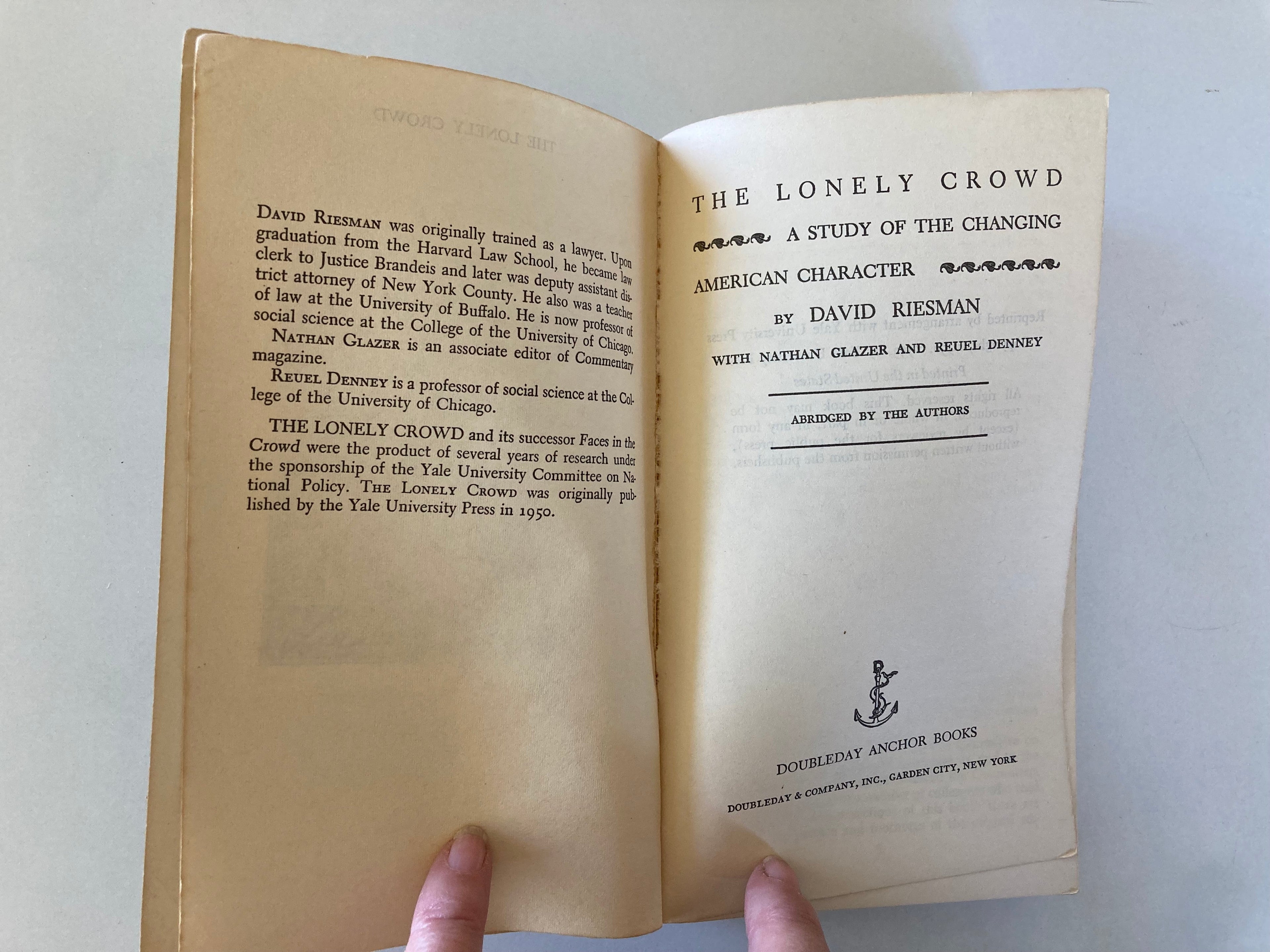 The Lonely Crowd A Study of the Changing American Character Abridged by David Riesman Nathan Glazer and Reuel Denney