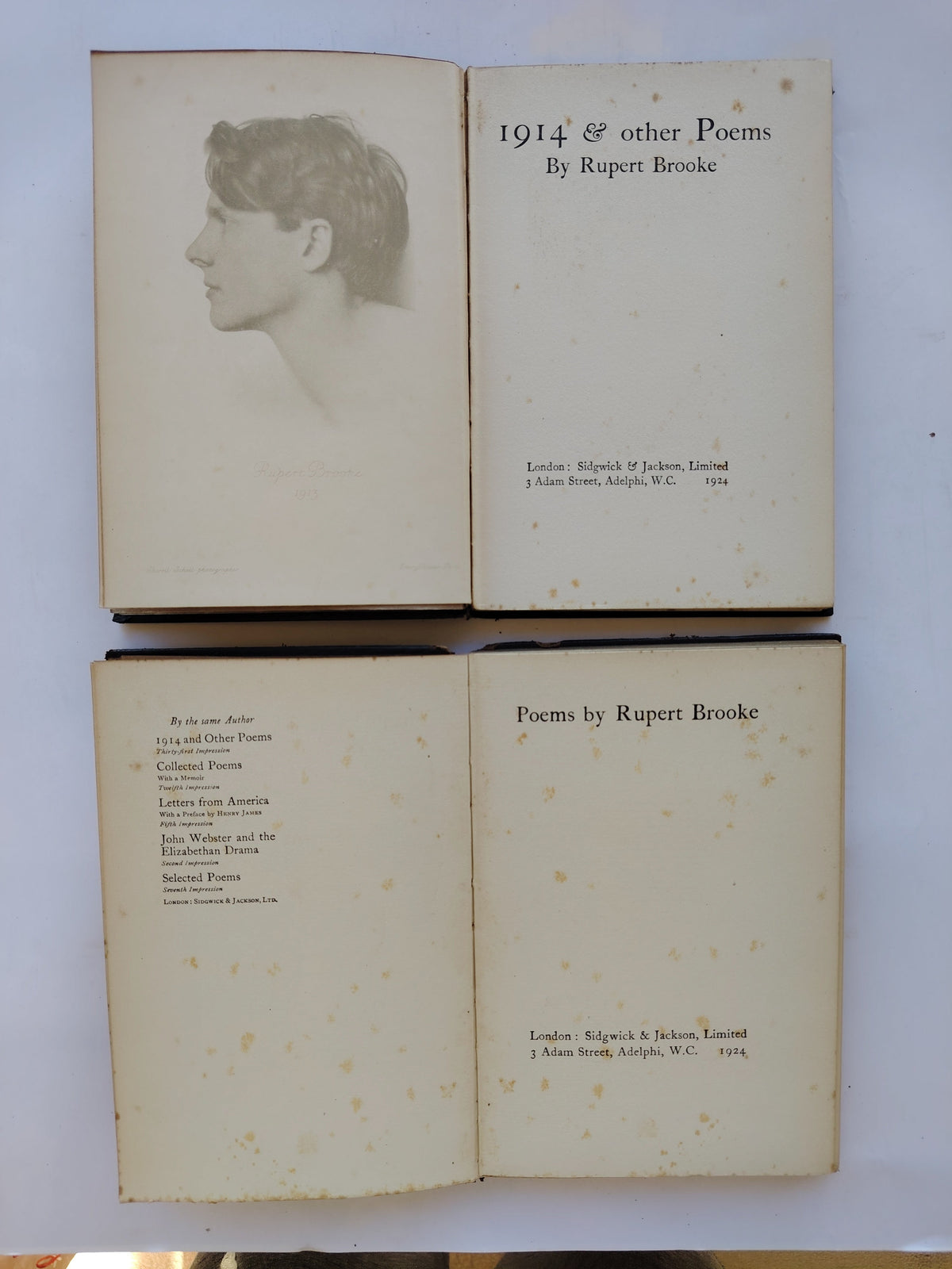 1914 & other Poems and Poems by Rupert Brooke Two Leather Books Published by Sidgwick & Jackson