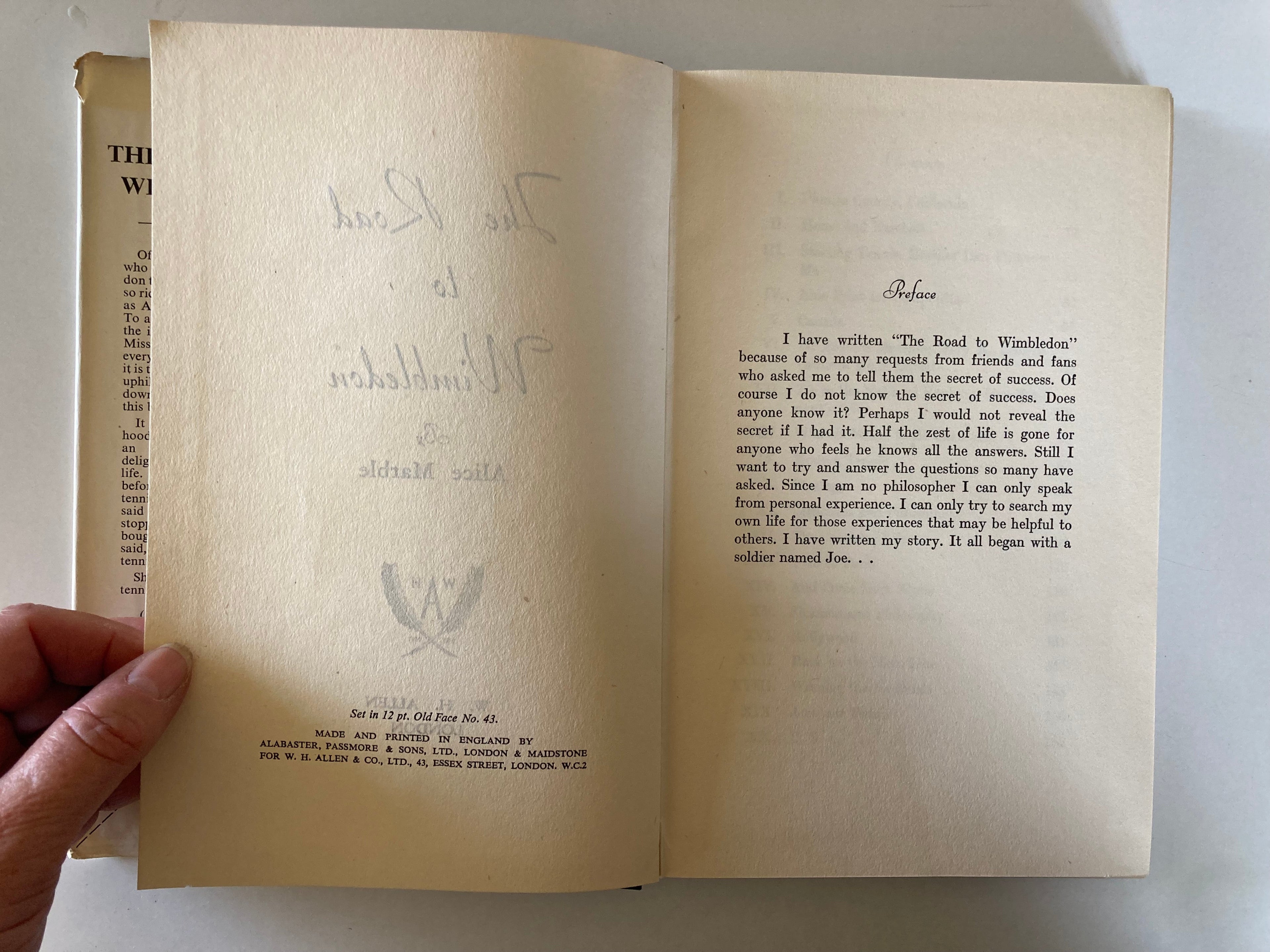 The Road to Wimbledon by Alice Marble Undated First Edition c1940