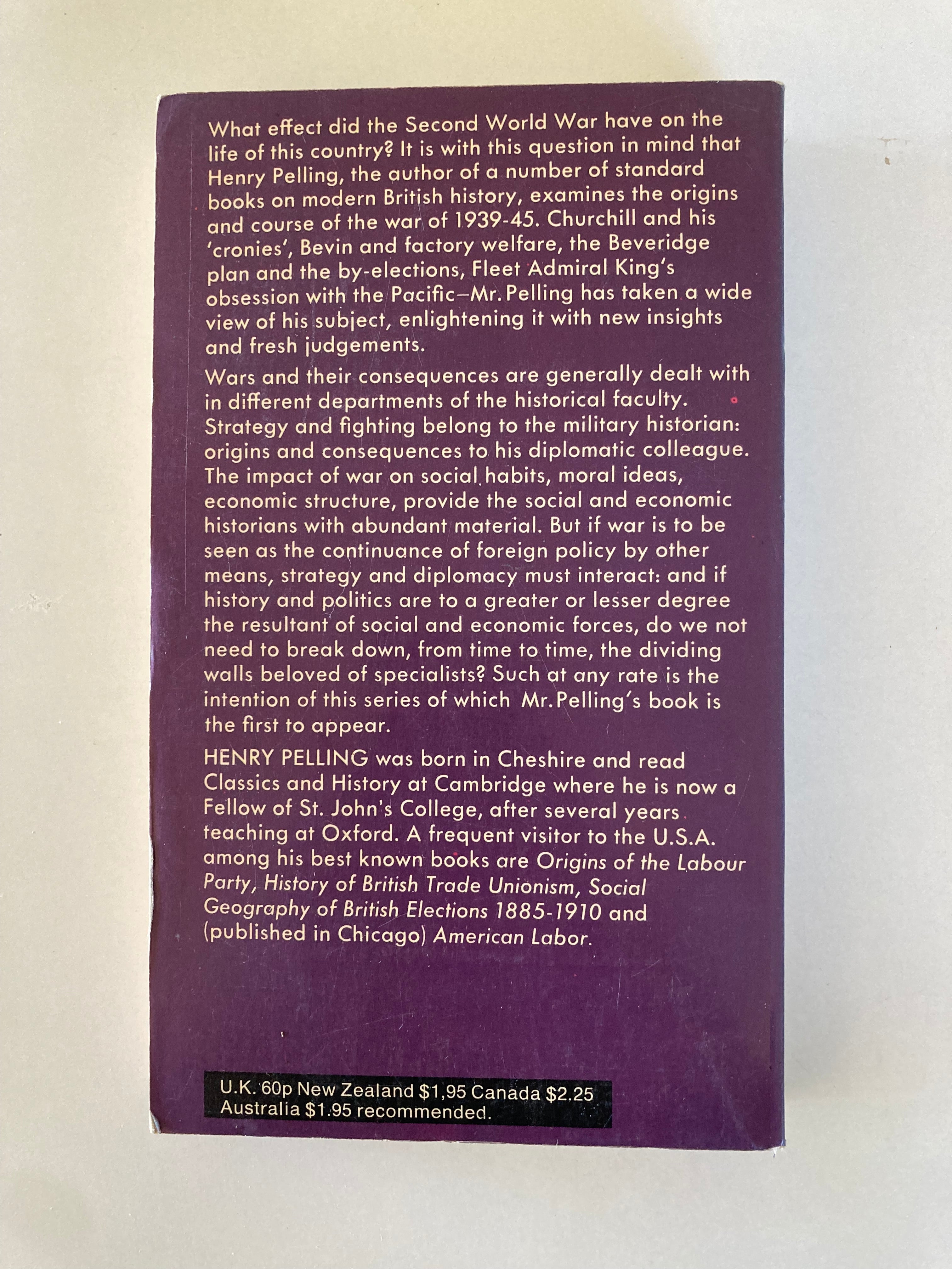Britain and the Second World War by Henry Pelling Fontan History of War and Society Paperback Book 1972