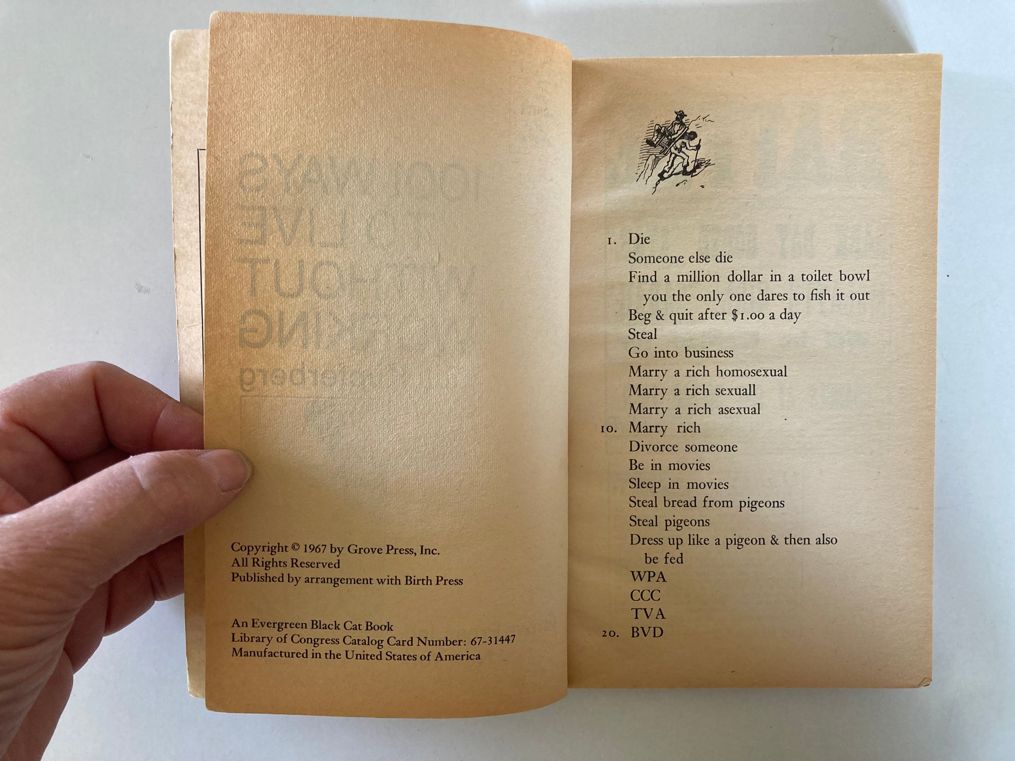 1001 Ways to Live Without Working A Standard of Laziness by Tuli Kupferberg First Edition Paperback from 1967