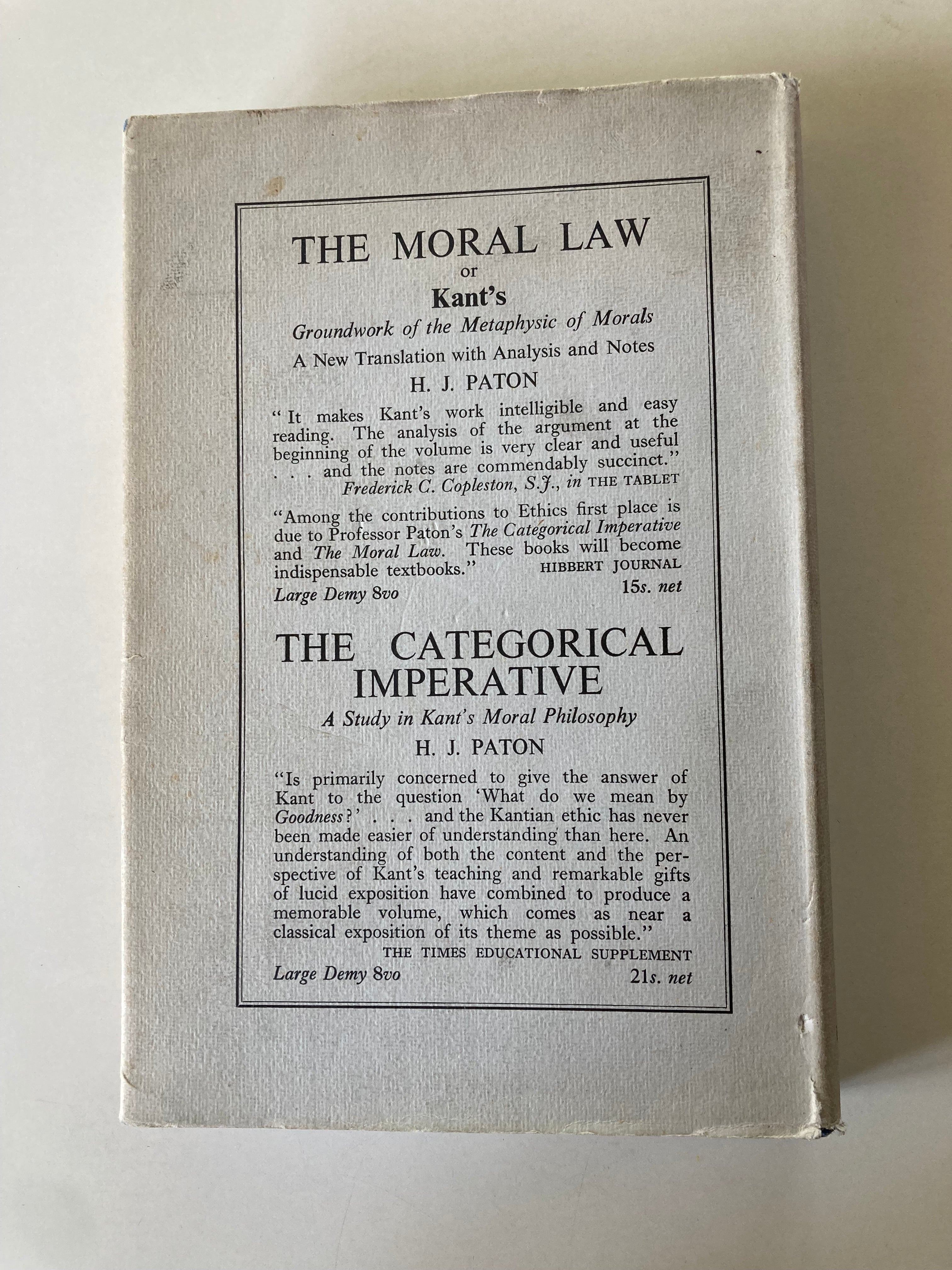In Defence of Reason Senior Series H J Paton First Edition 1951