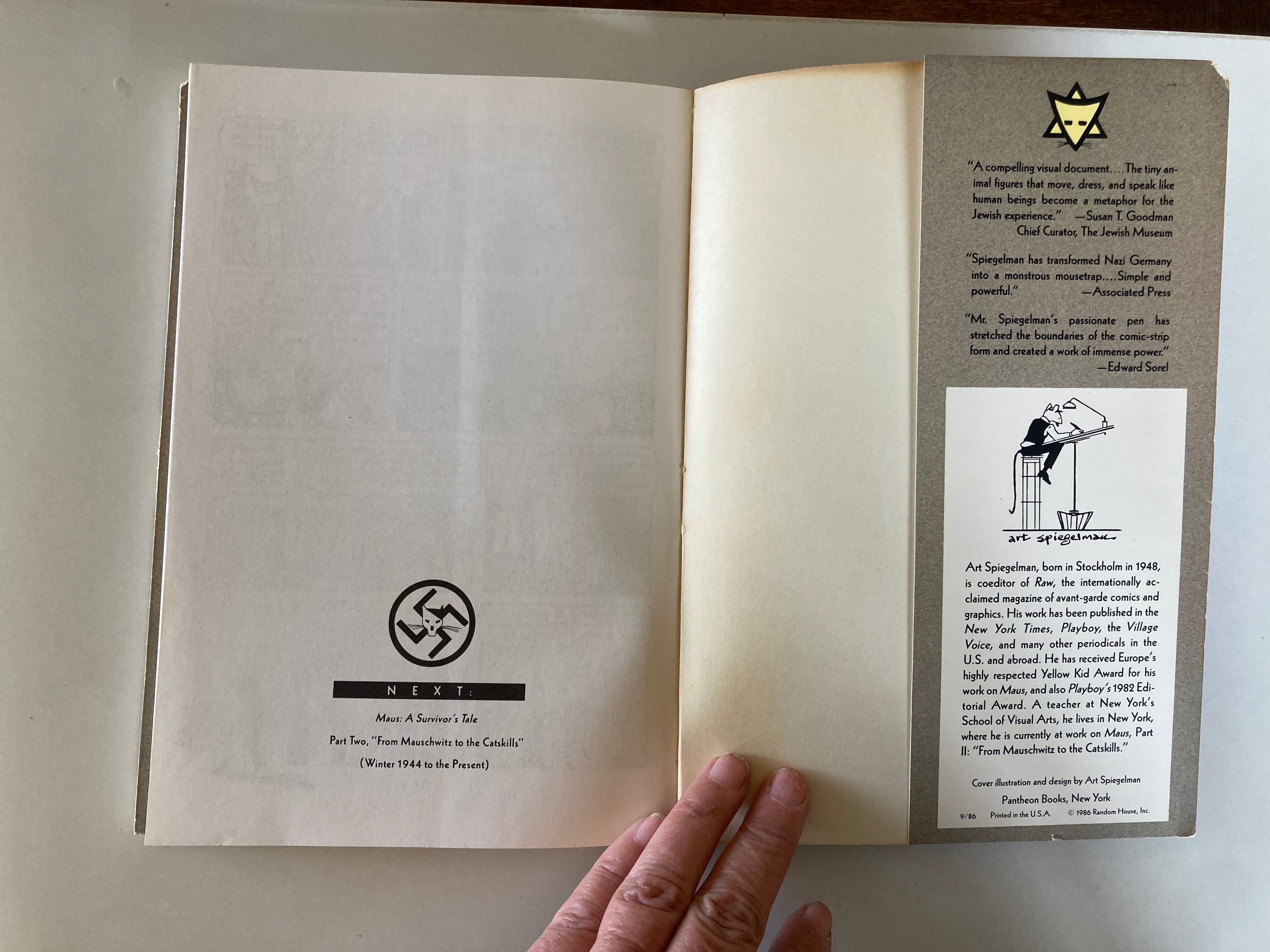 Maus A Survivor's Tale by Art Spiegelman Stated First Edition Pantheon Books 1986 Cartoon Autobiography about the Holocaust