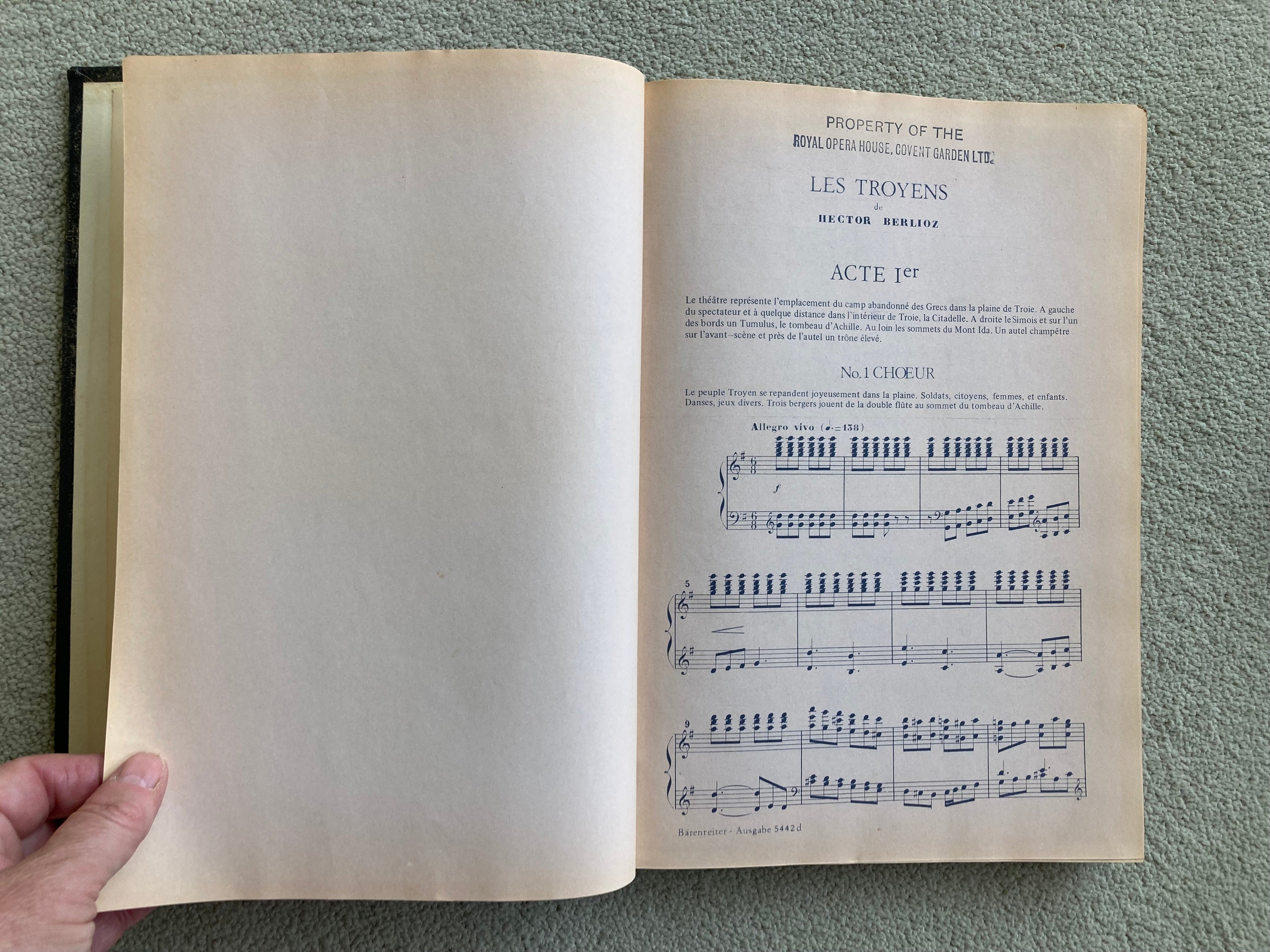 Music Vocal Score of Les Troyens Hector Berlioz Acts 1-5 in Two Volumes with Property of The Royal Opera House Stamp Barenreiter Kassell BA5442e
