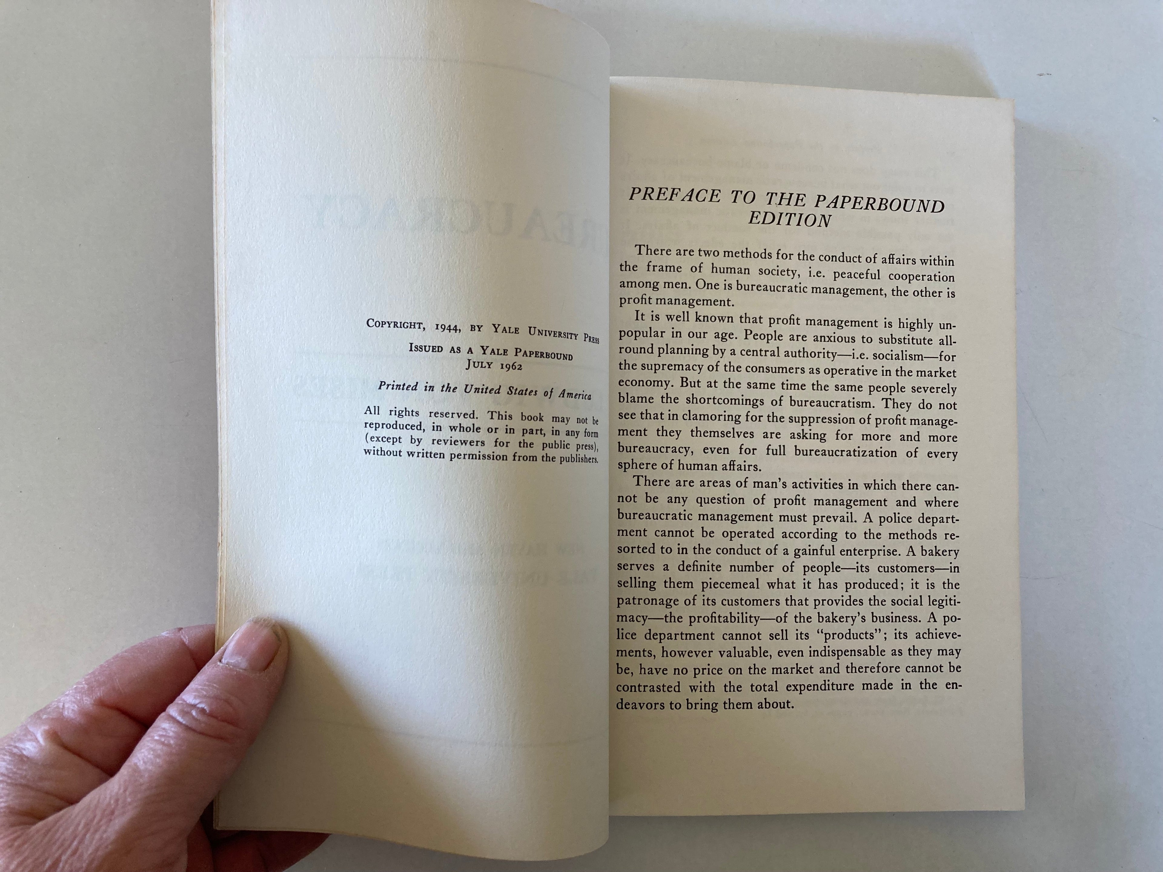 Bureaucracy by Ludwig Von Mises a Yale Paperbound Book from 1962