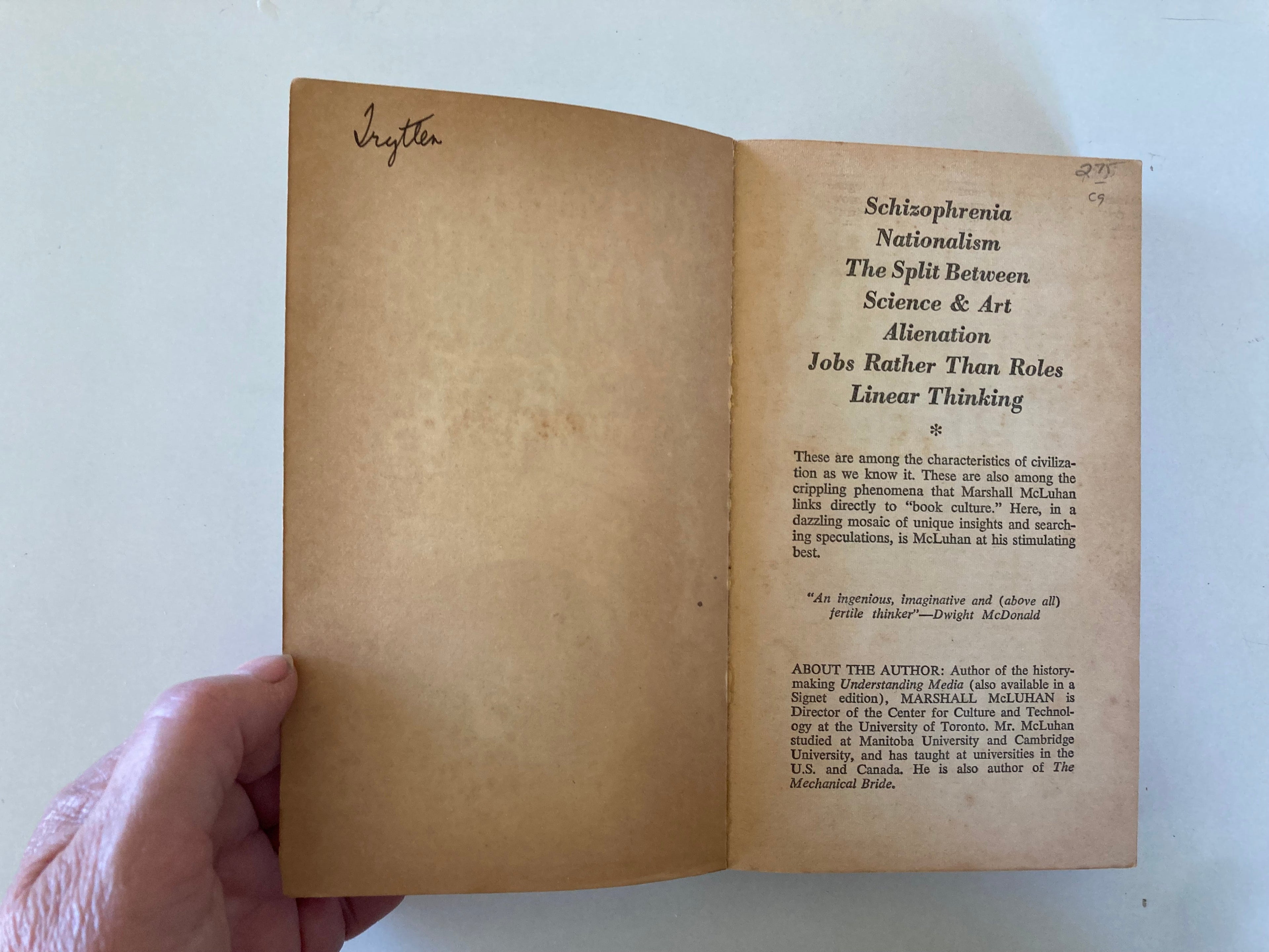 The Gutenberg Galaxy by Marshall McLuhan Signet Paperback Book from 1969
