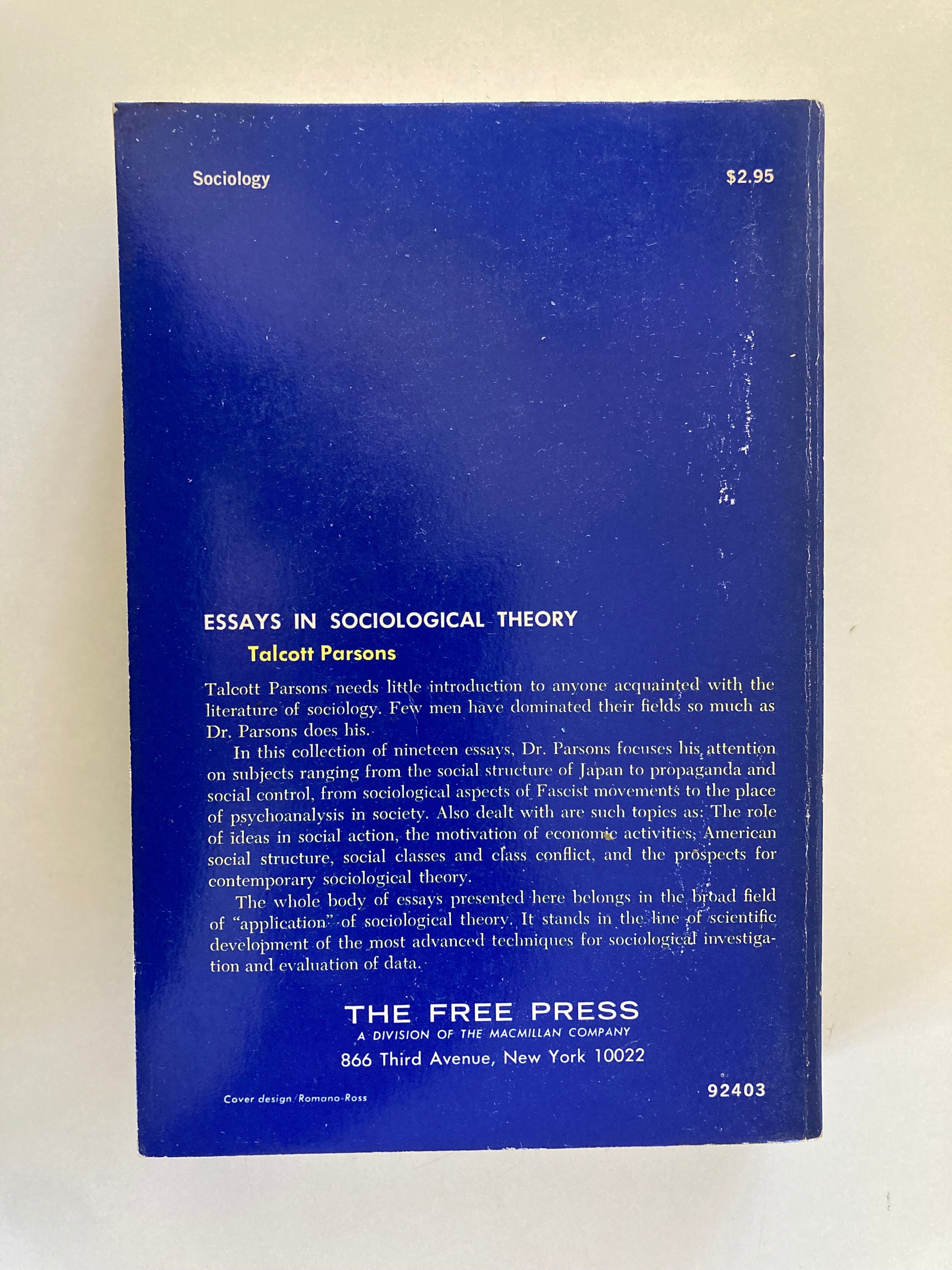 Talcott Parsons Essays in Sociological Theory Free Press Paperback Book from 1967