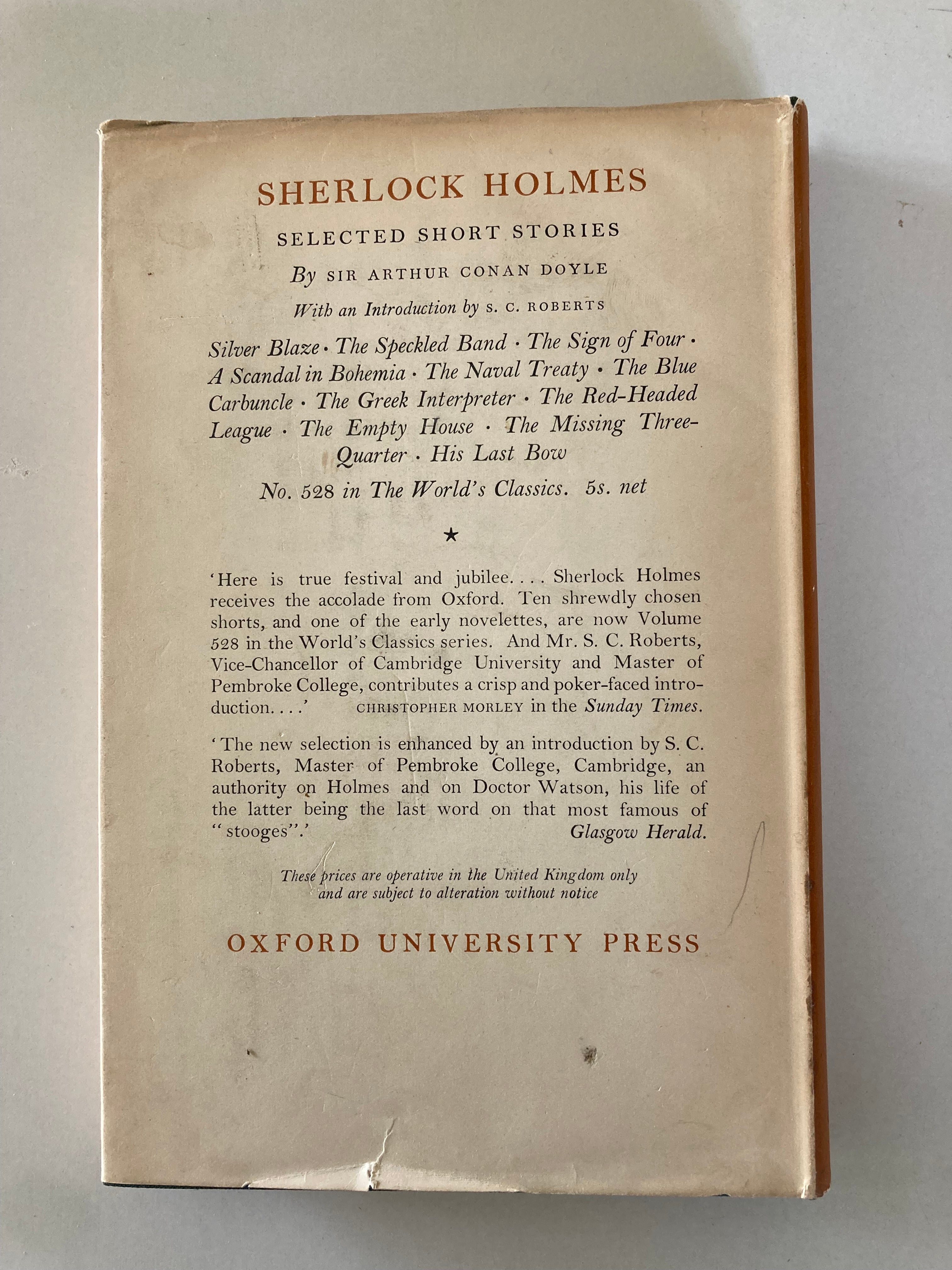 Holmes and Watson A Miscellany by S C Roberts First GB Edition 1953 Cover by Lynton Lamb