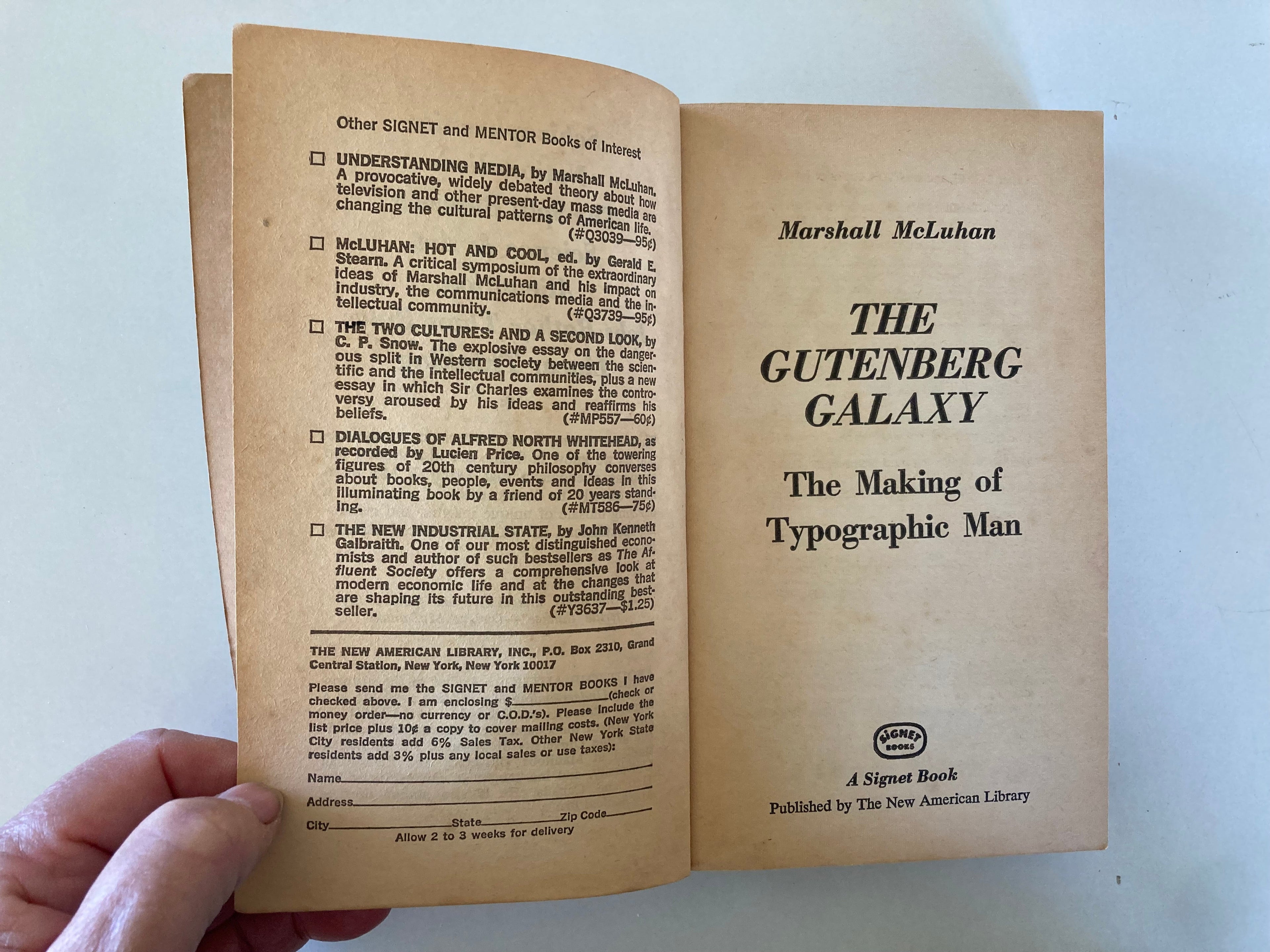 The Gutenberg Galaxy by Marshall McLuhan Signet Paperback Book from 1969