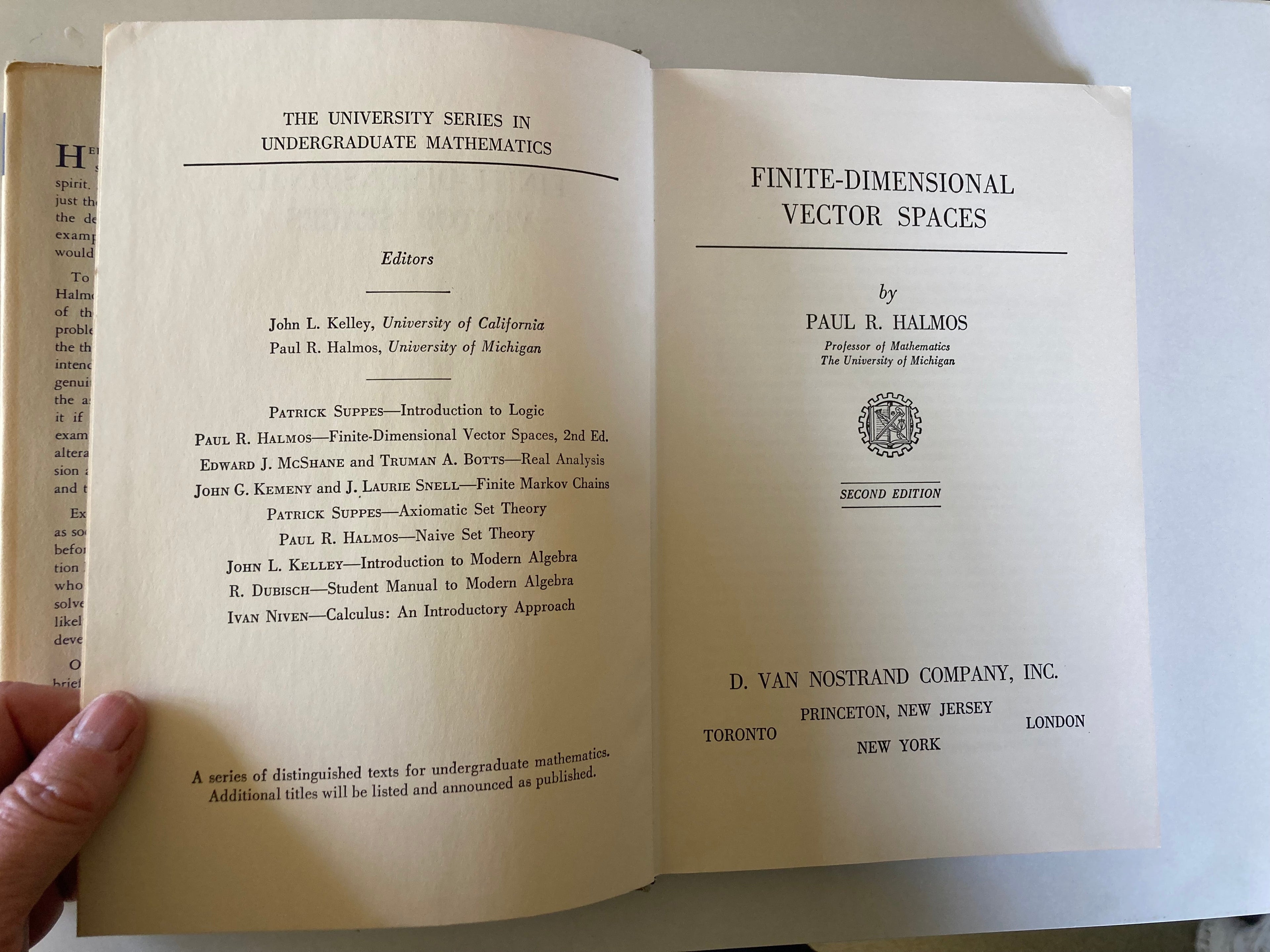 Finite-Dimensional Vector Spaces Second Edition 1958 Paul R Halmos Mathematics