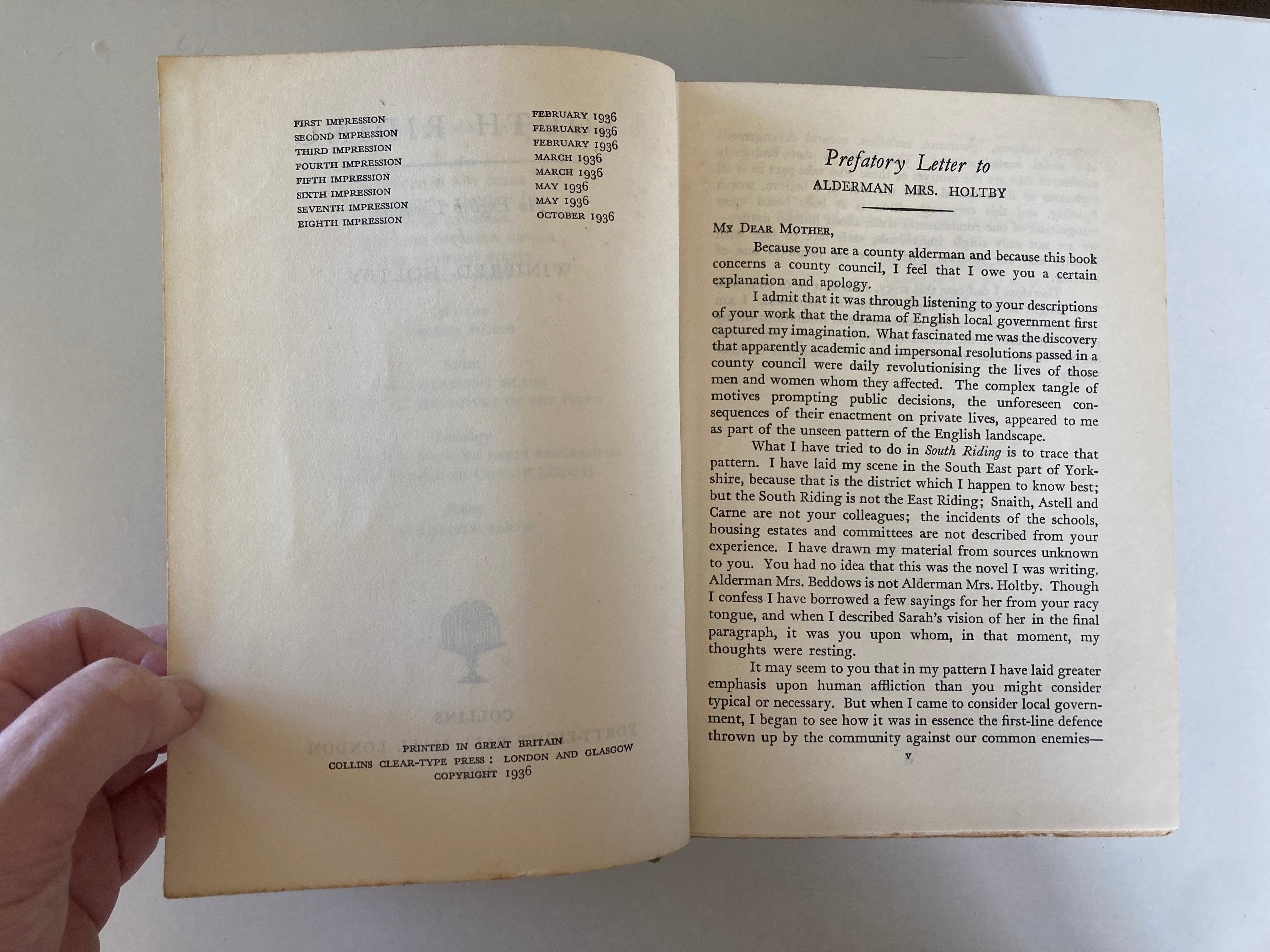 South Riding by Winifred Holtby 1936 Book Published by Collins