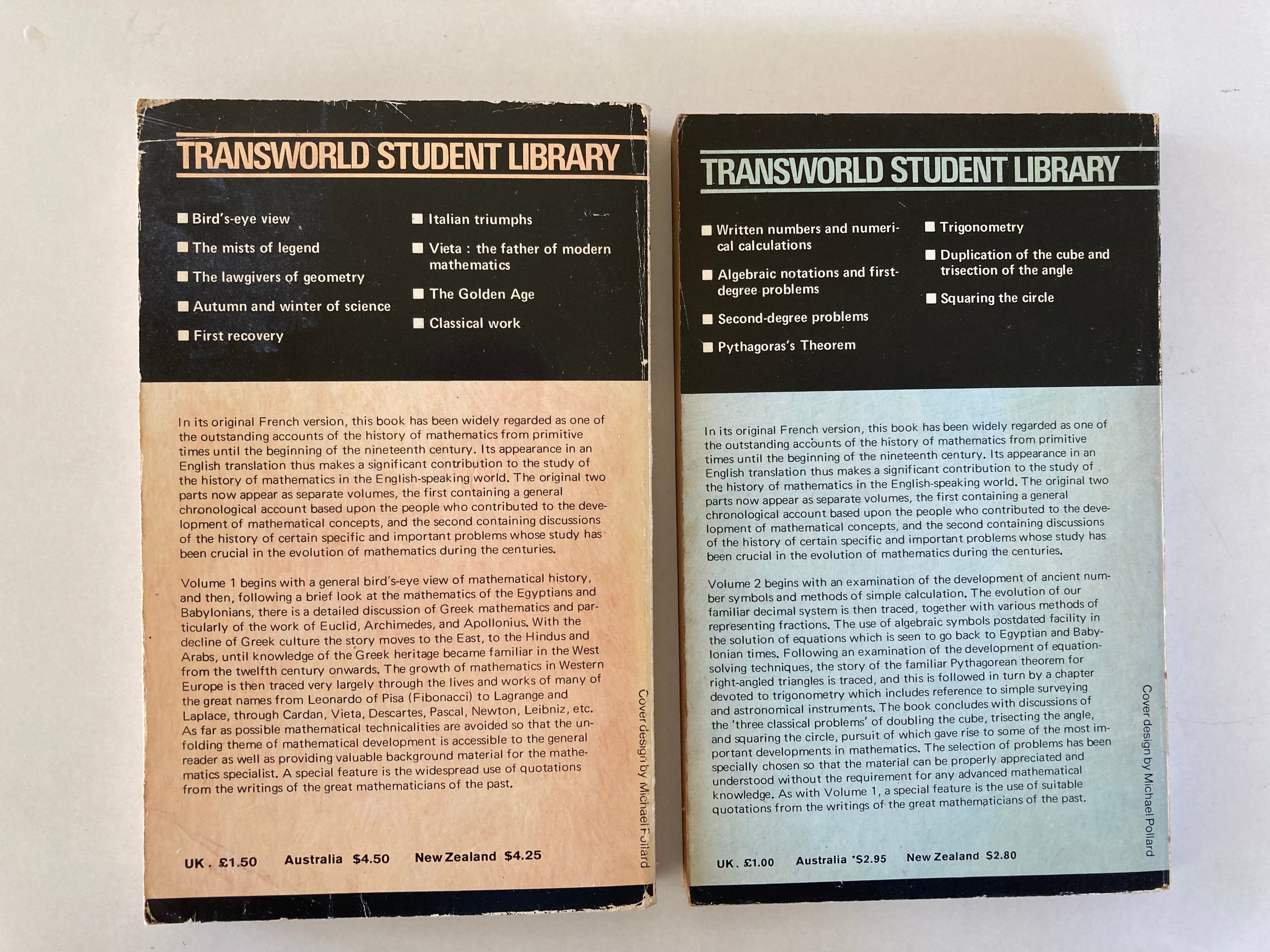 Mathematics and Mathematicians Vol I and 2 by P Dedron and J Itard Open University Set Books from 1974