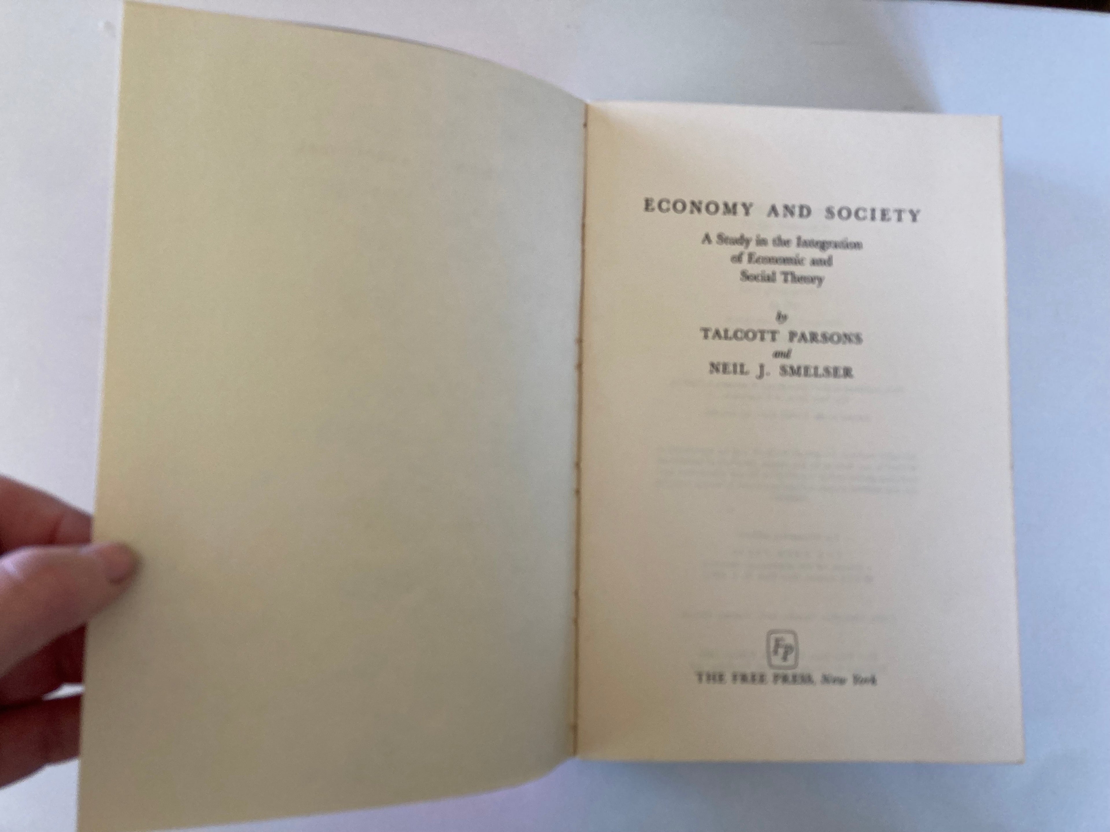 Economy and Society Talcott Parsons & Neil Smelser A Free Press Paperback 1965