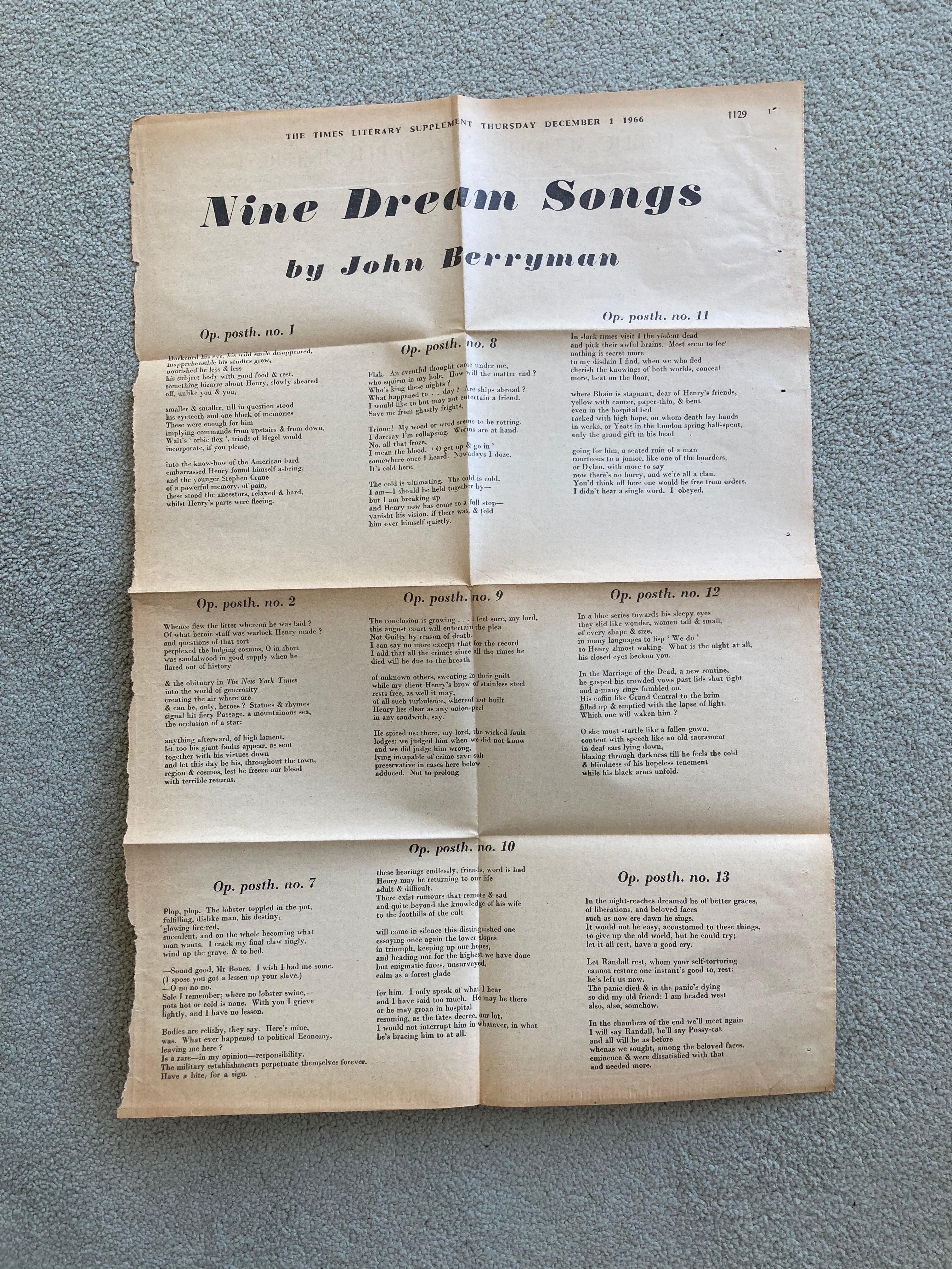 77 Dream Songs by John Berryman First Edition Book with Dustjacket from 1964 with Newspaper Cuttings