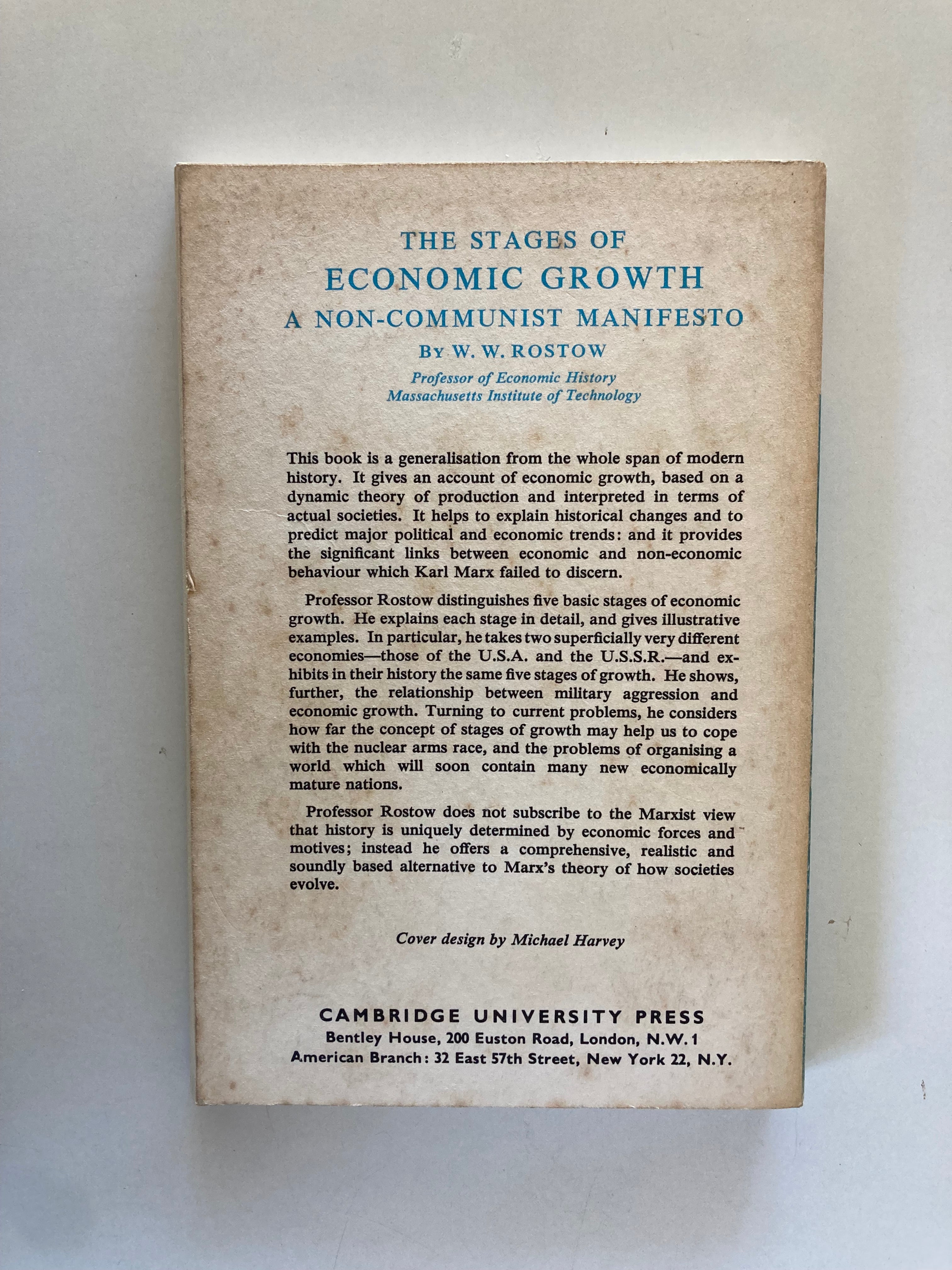 The Stages of Economic Growth a Non-Communist Manifesto W W Rostow Paperback Book from 1963