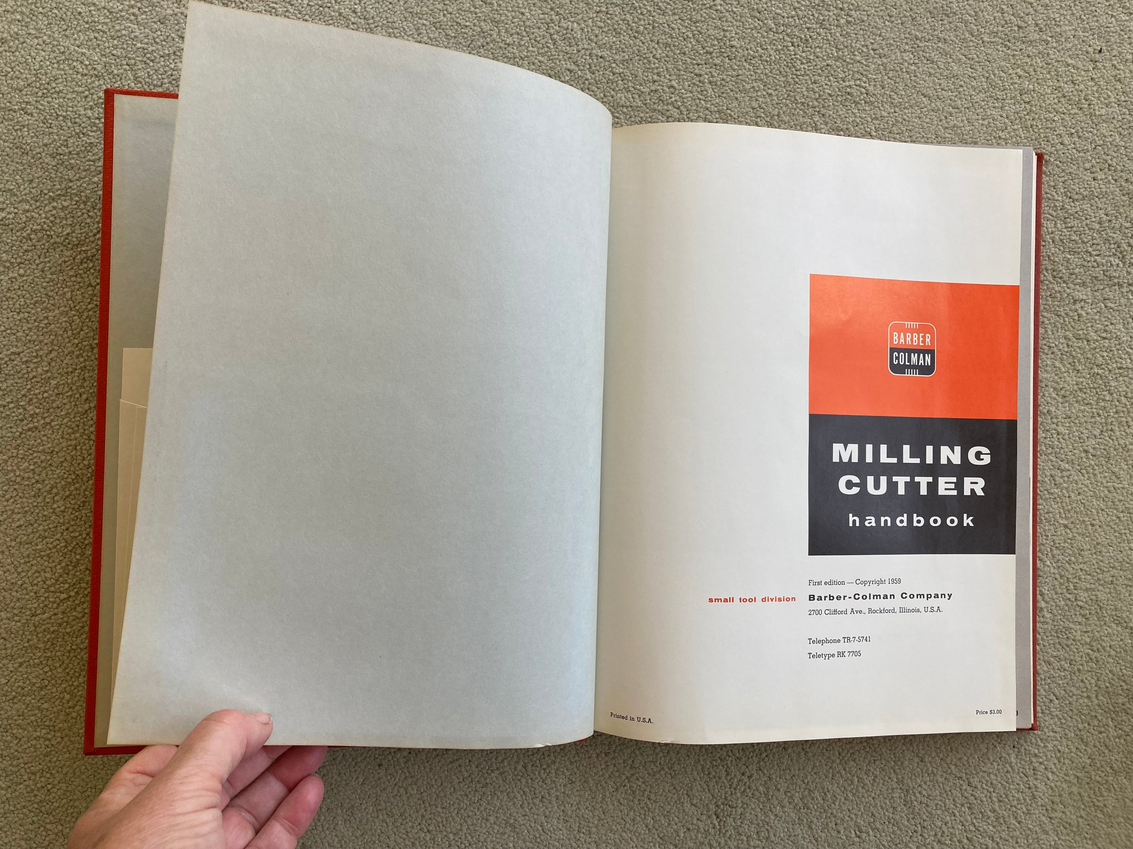 Barber Colman Milling Cutter Handbook First Edition 1959 Illustrated Book