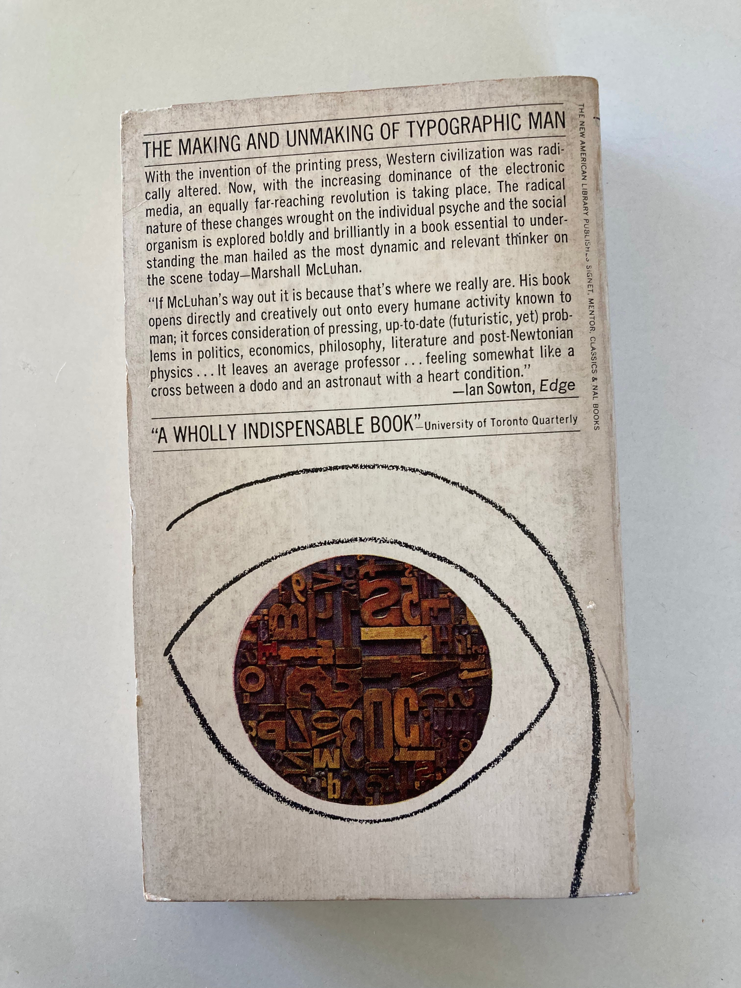 The Gutenberg Galaxy by Marshall McLuhan Signet Paperback Book from 1969