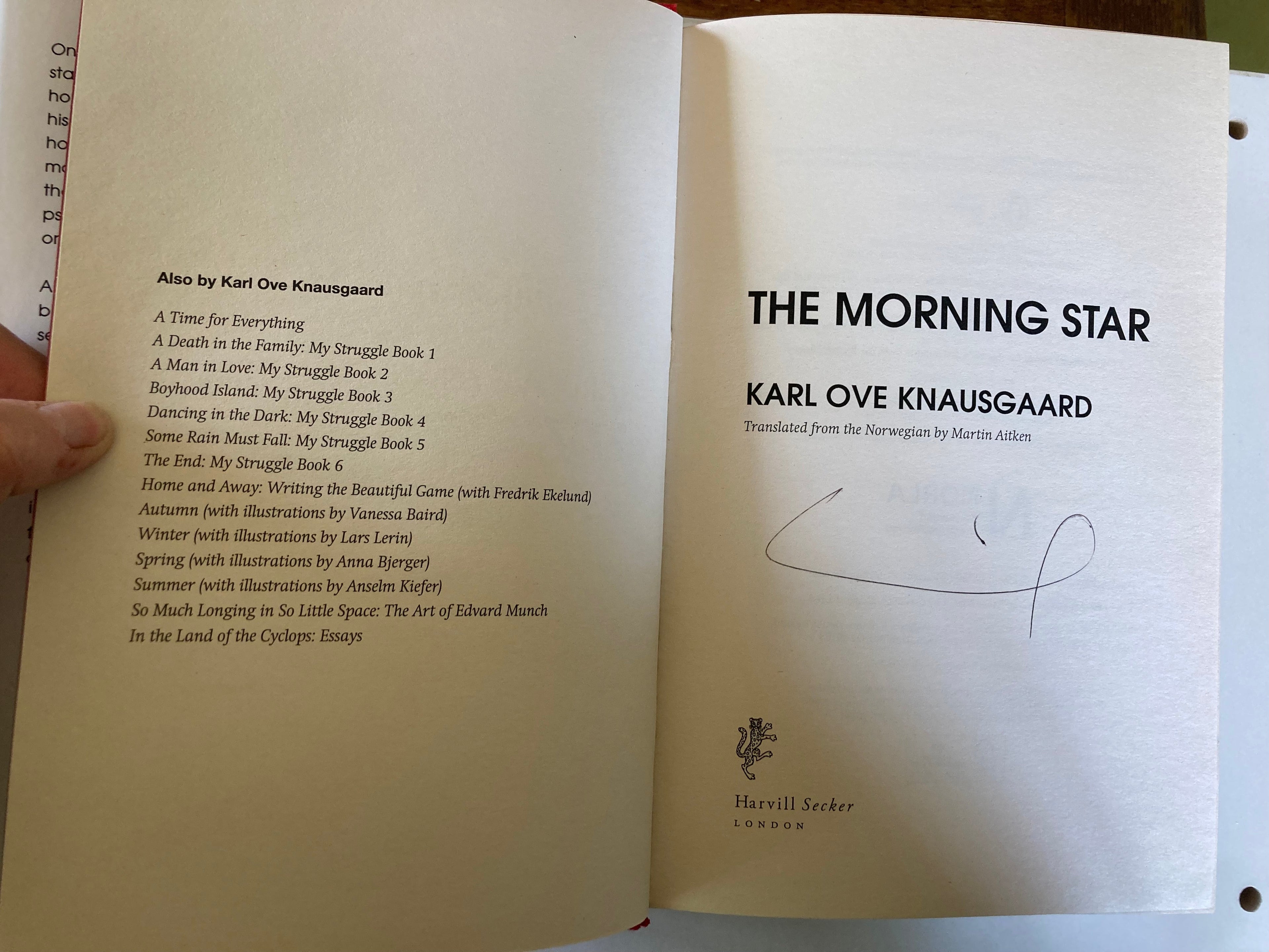 The Morning Star by Karl Ove Knausgård Signed First Edition Hardback Book