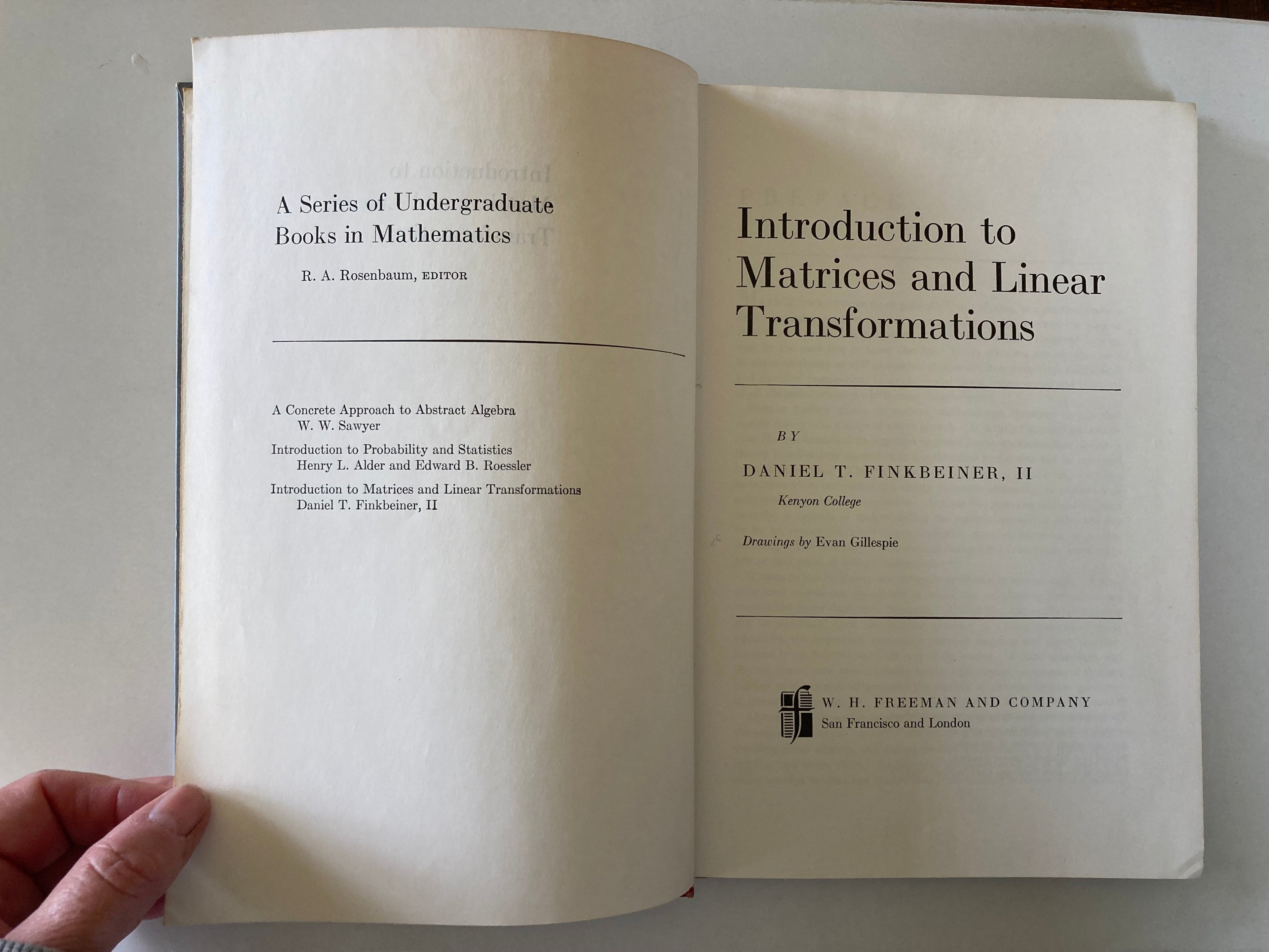 Introduction to Matrices and Linear Transformations by Daniel T Finkbeiner II First Edition Hardback Book from 1960
