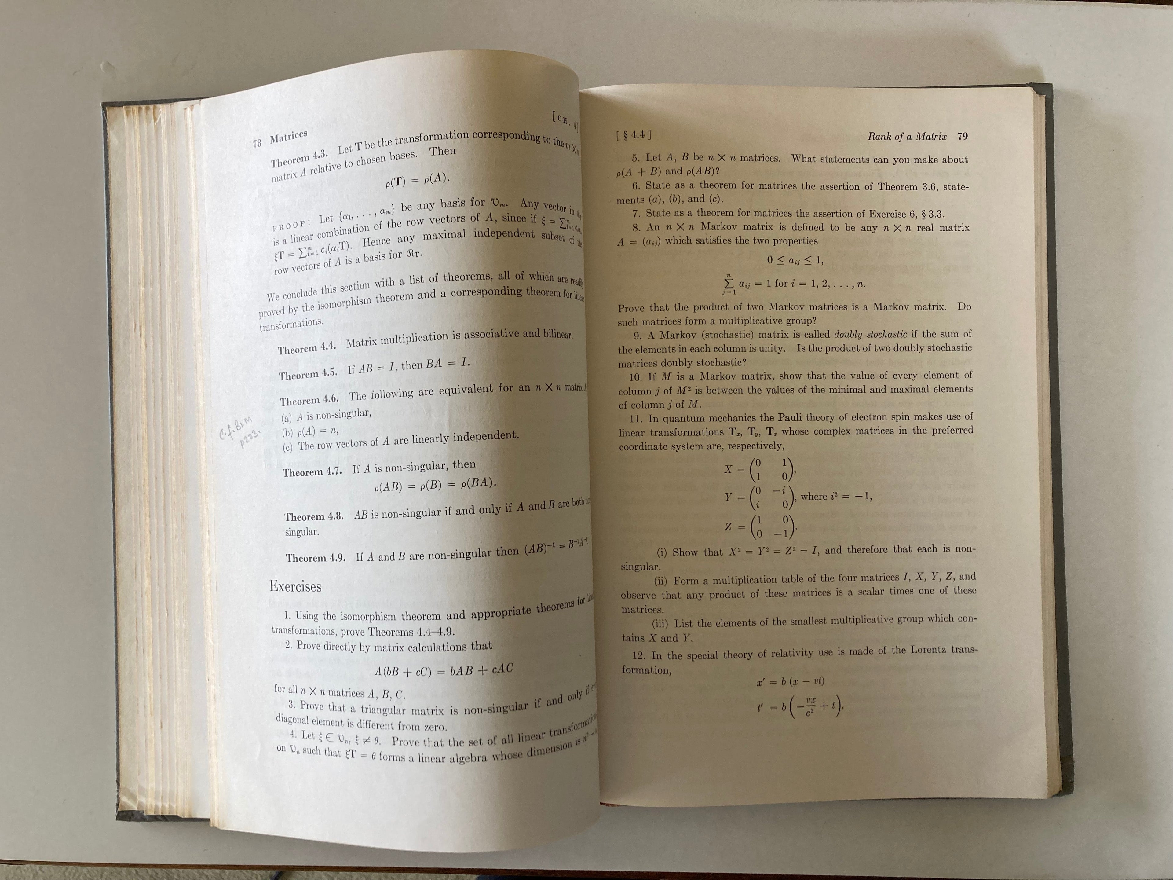 Introduction to Matrices and Linear Transformations by Daniel T Finkbeiner II First Edition Hardback Book from 1960