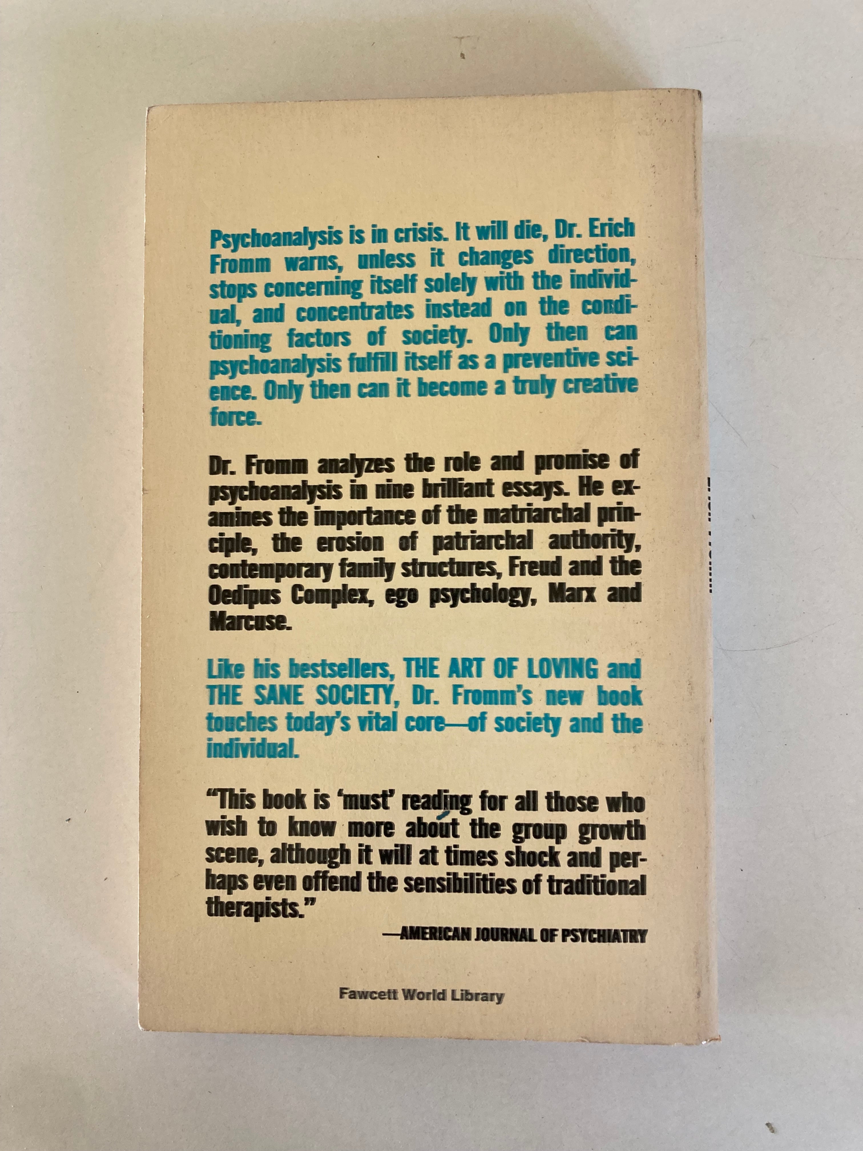 The Crisis of Psychoanalysis by Erich Fromm 1970 Essays on Freud, Marx, and Social Psychology