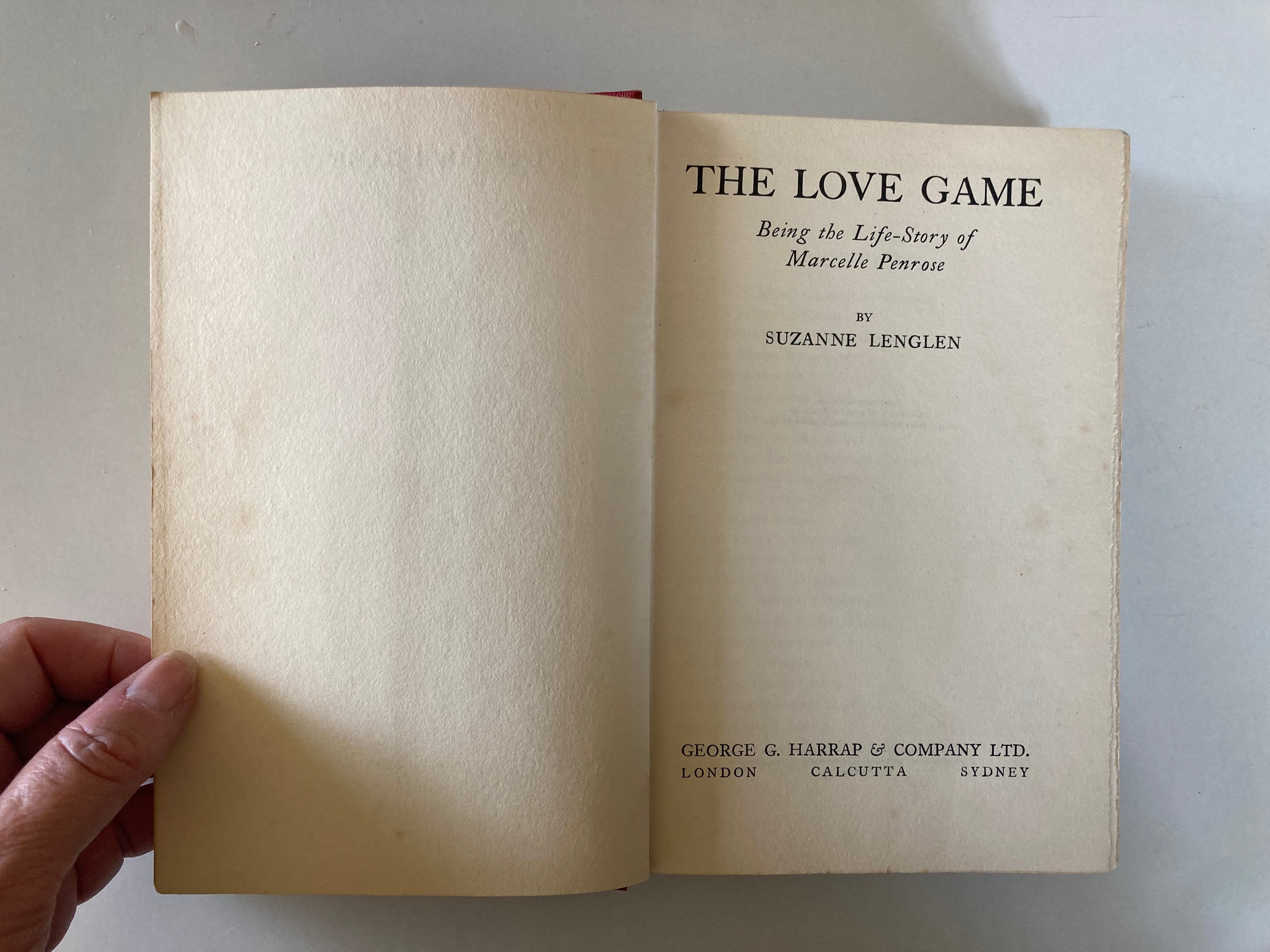 The Love Game by Suzanne Lenglen Being the Life Story of Marcelle Penrose First Edition Book from 1925 RARE