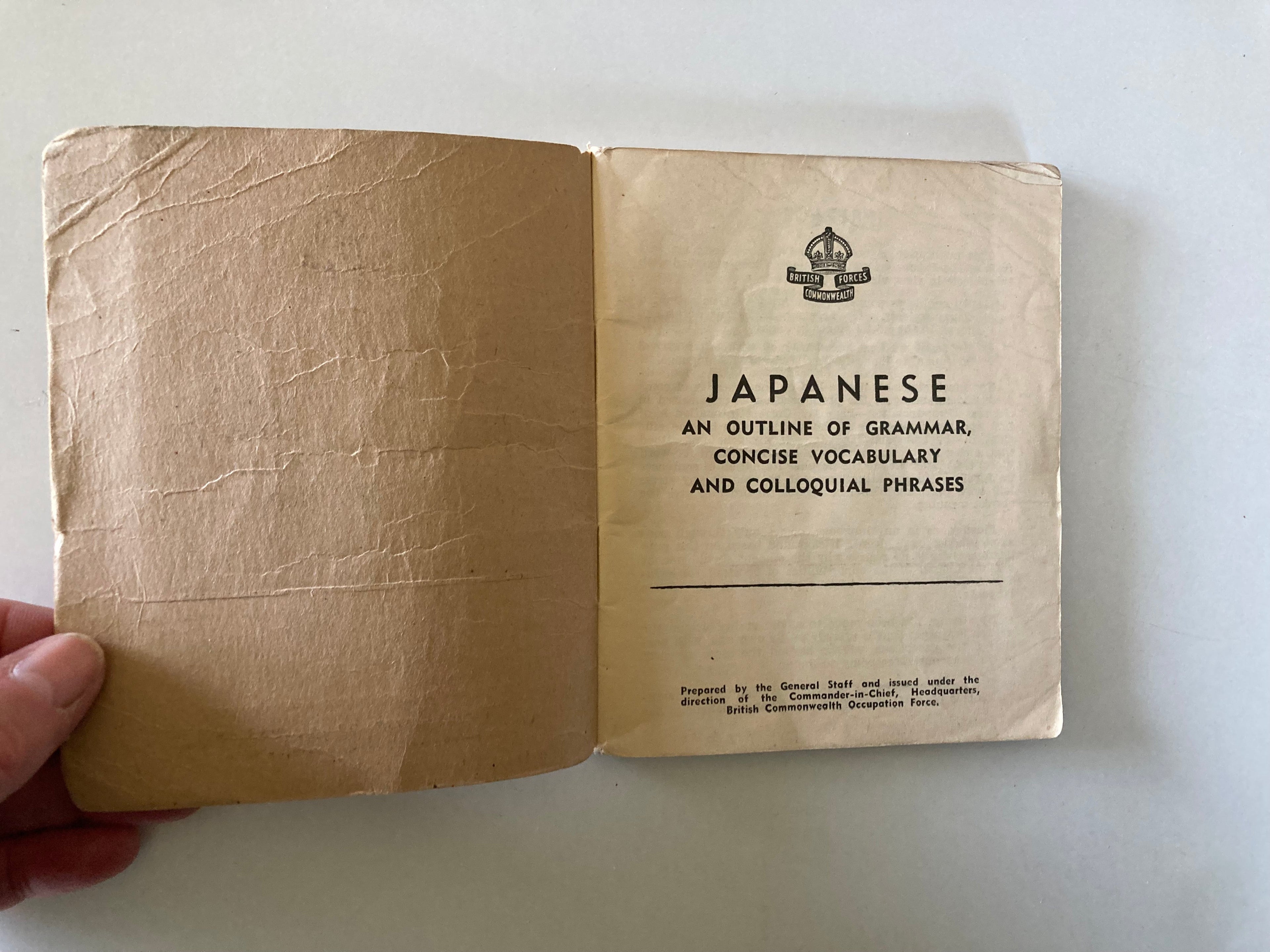 British Commonwealth Forces Japanese An Outline of Grammar Concise Vocabulary and Colloquial Phrases 1940s Booklet