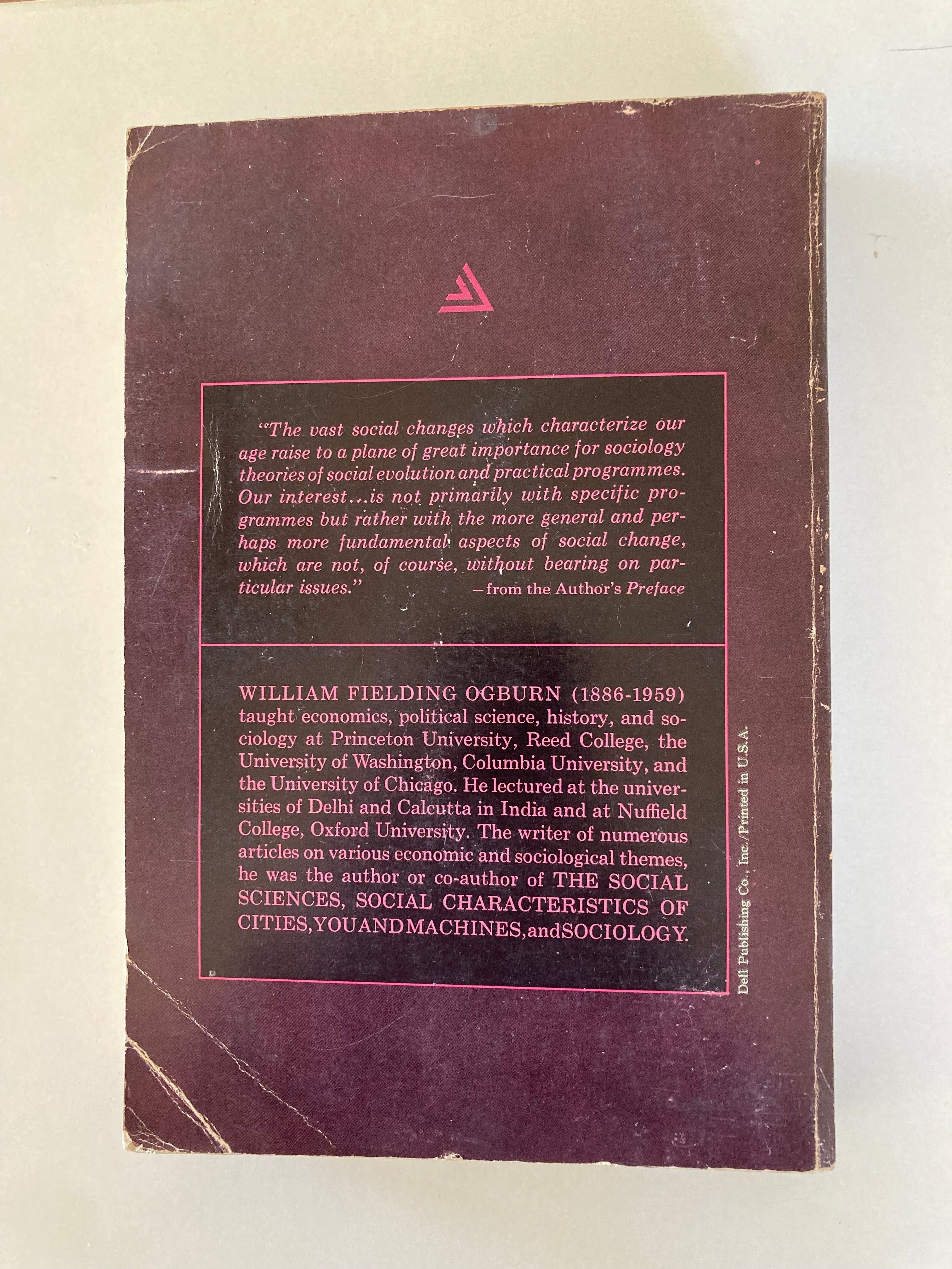 Social Change by William Fielding Ogburn A First Edition Dell Printing from 1966