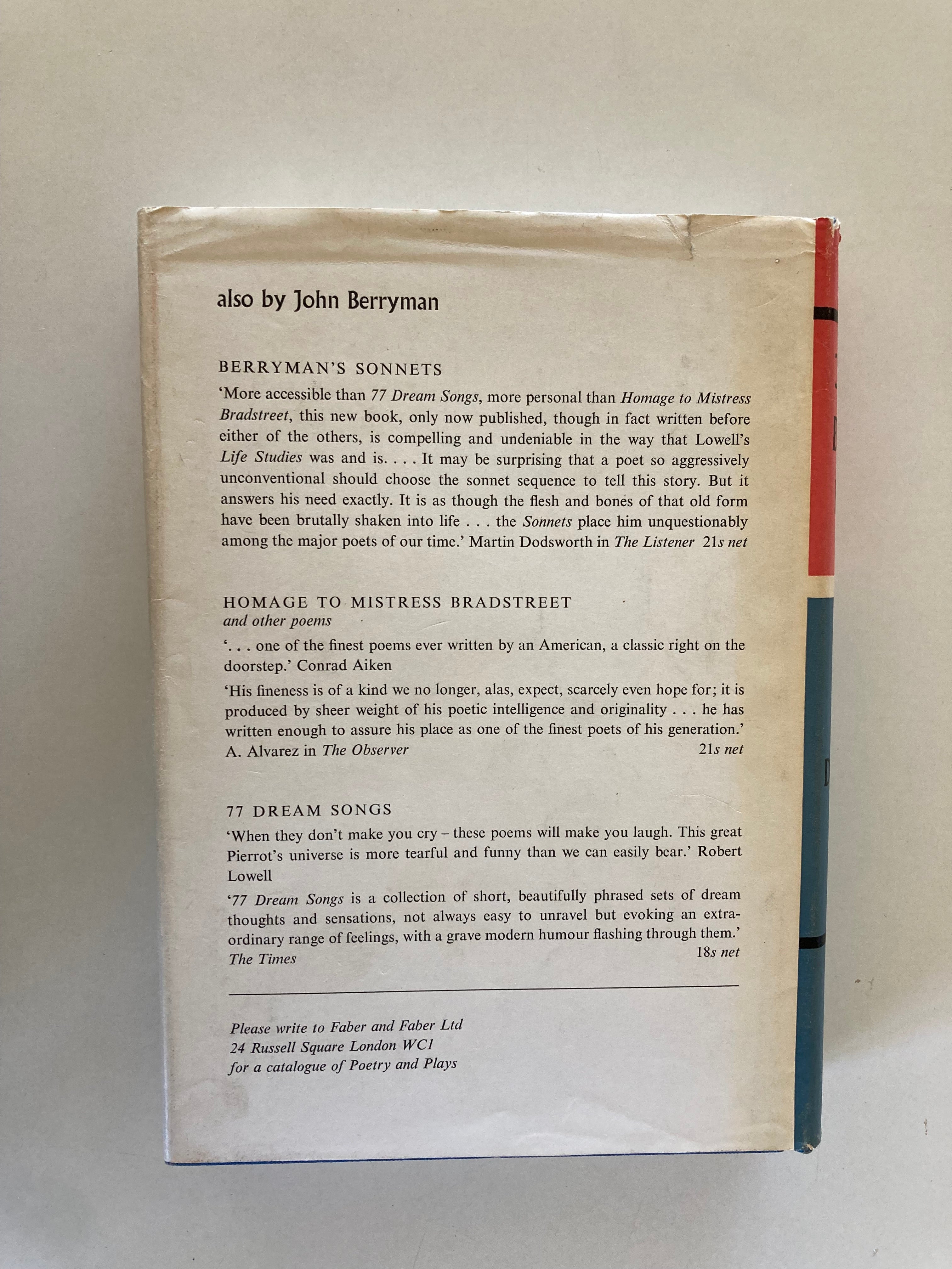 John Berryman His Toy His Dream His Rest Hardback Book with Dustjacket First Edition 1969