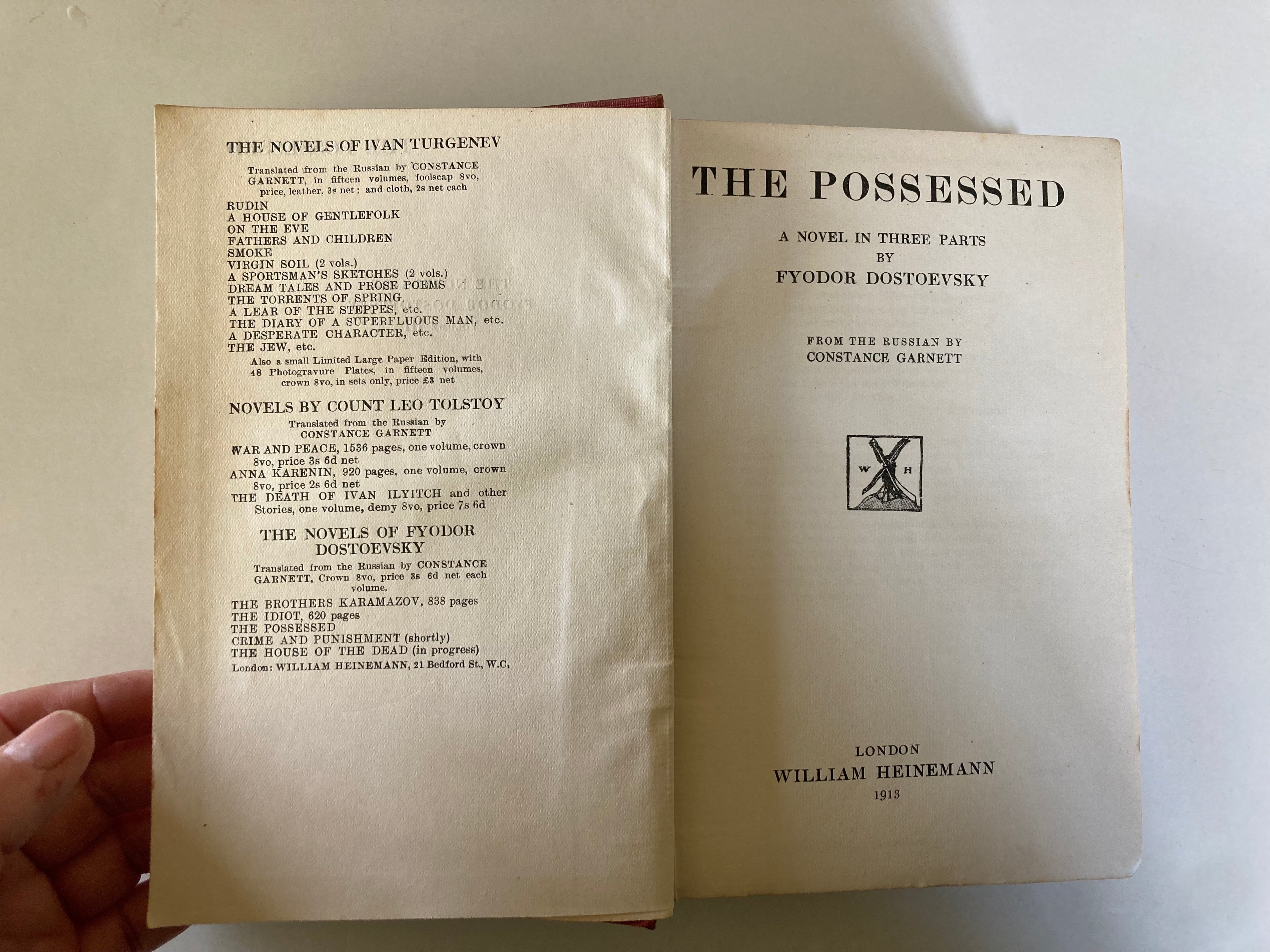 The Possessed by Fyodor Dostoevsky Translated by Constance Garnett 1913 First Edition Cloth Hardback Book