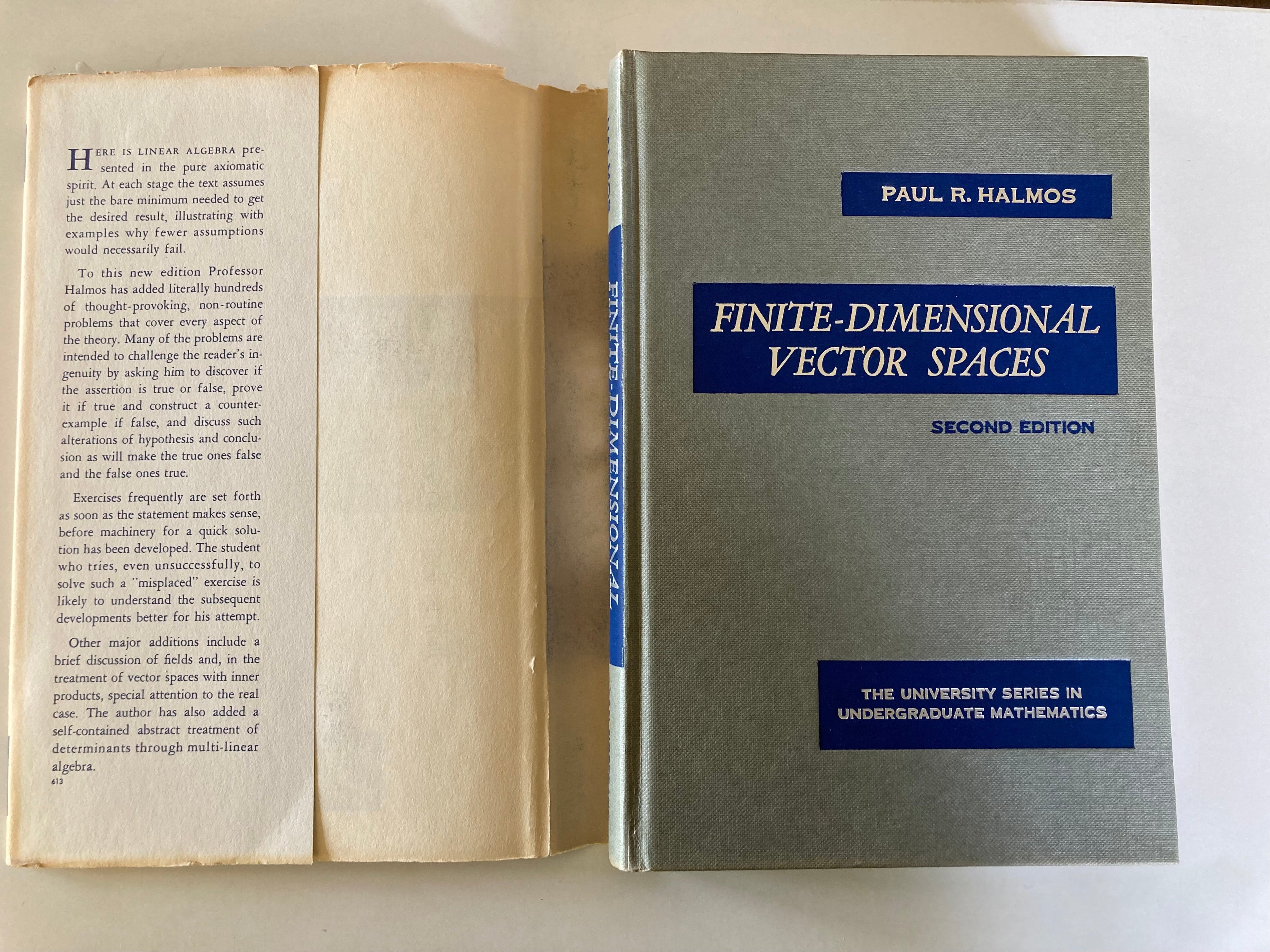 Finite-Dimensional Vector Spaces Second Edition 1958 Paul R Halmos Mathematics