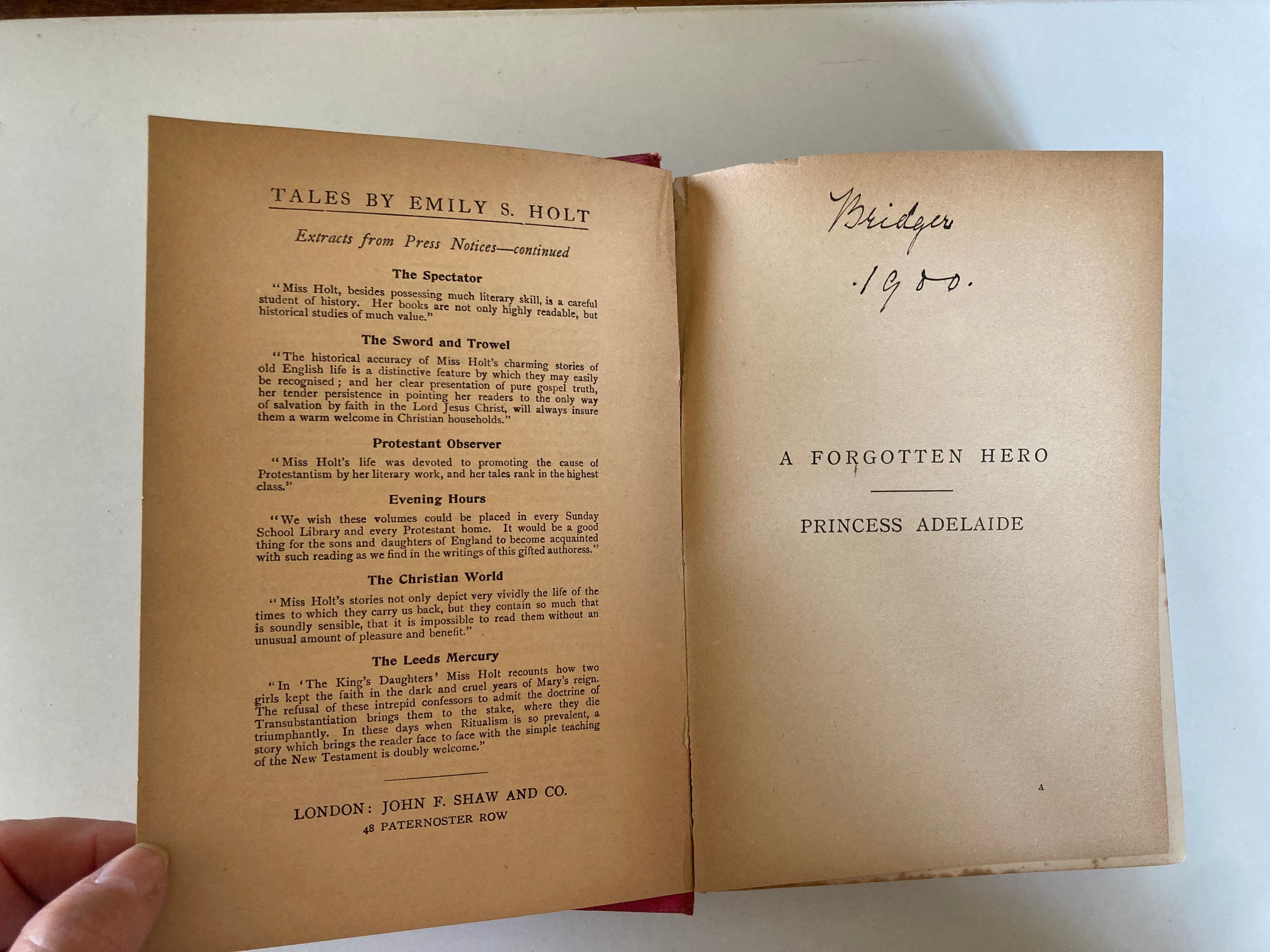 A Forgotten Hero Princess Adelaide by Emily Sarah Holt Published by J F Shaw and Co around 1890