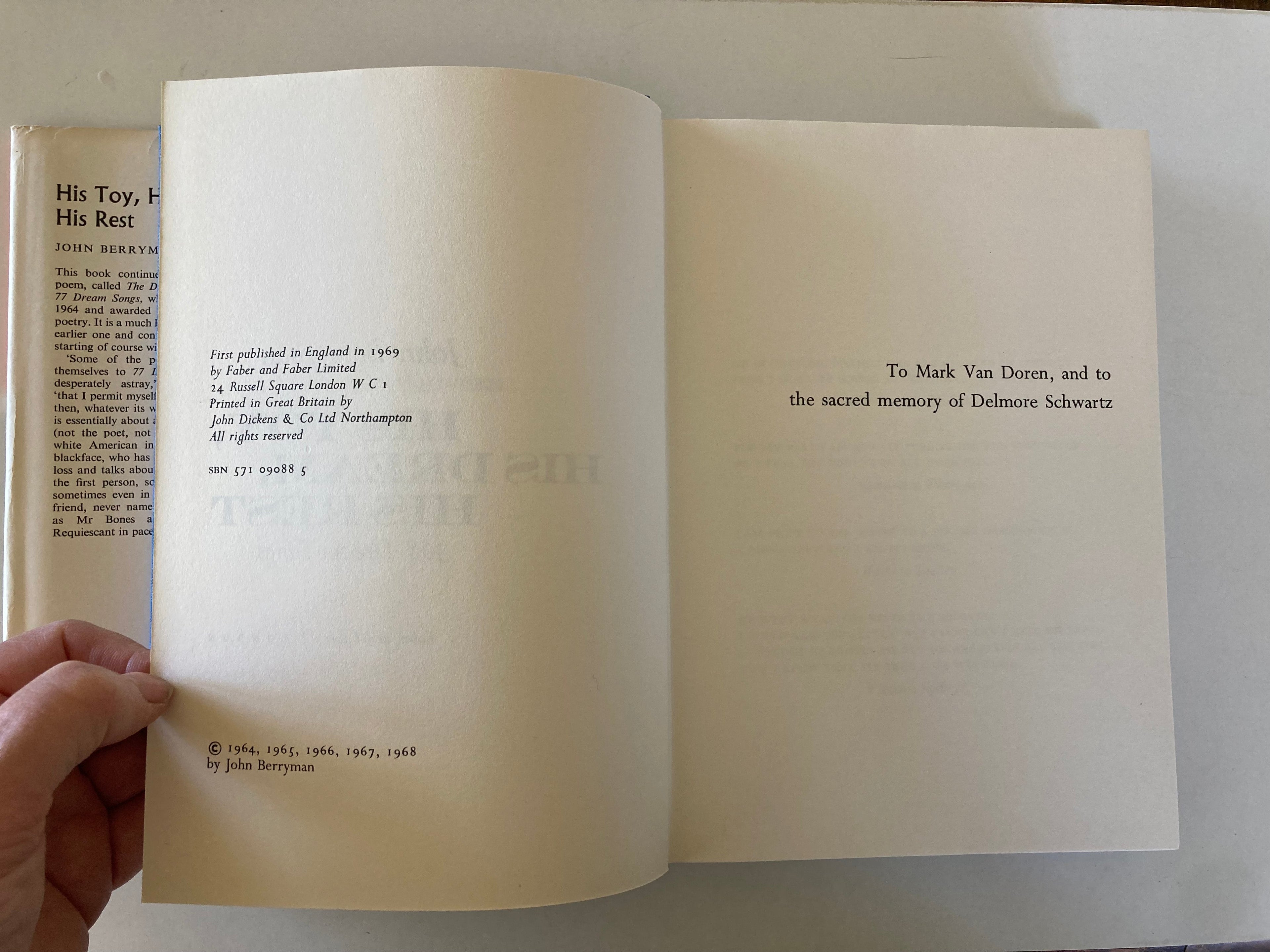 John Berryman His Toy His Dream His Rest Hardback Book with Dustjacket First Edition 1969
