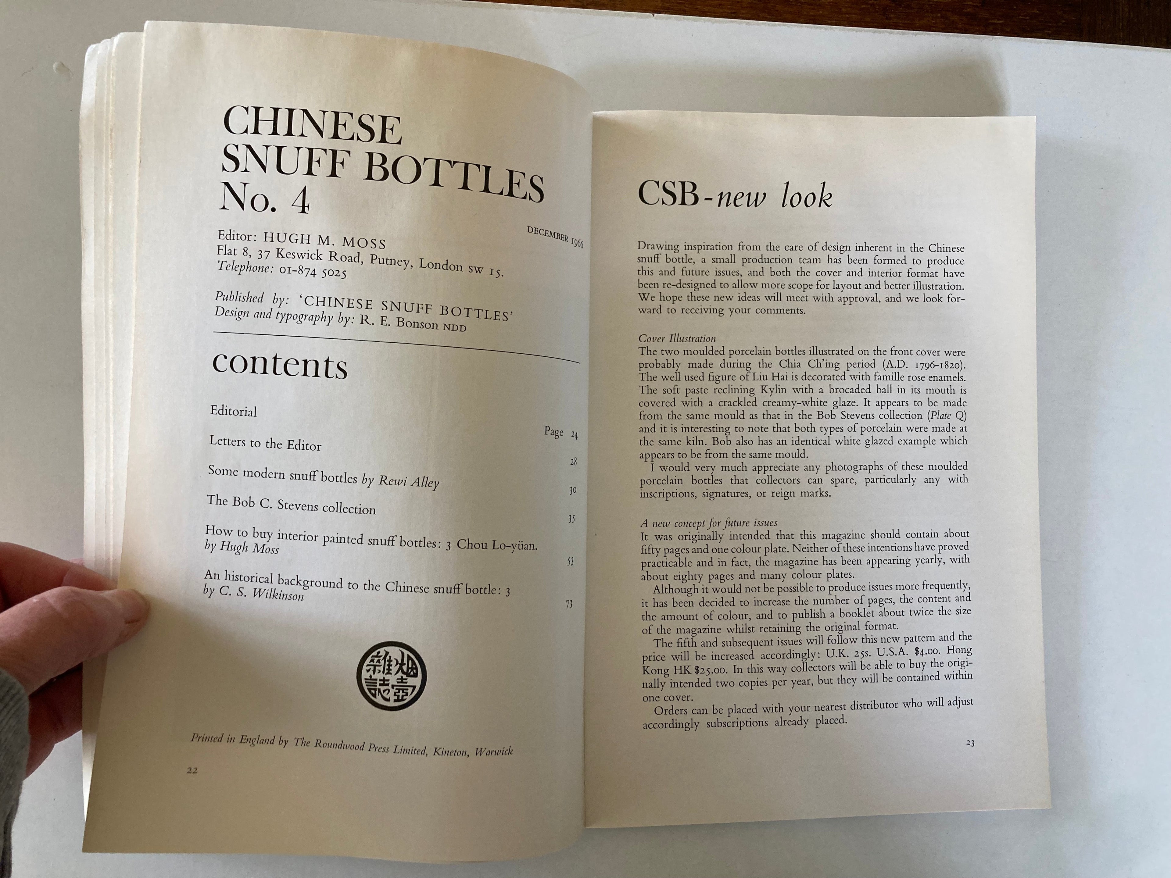 Chinese Snuff Bottles Edited by Hugh M Moss A Magazine for the Collector and Student of Chinese Snuff Bottles No 4
