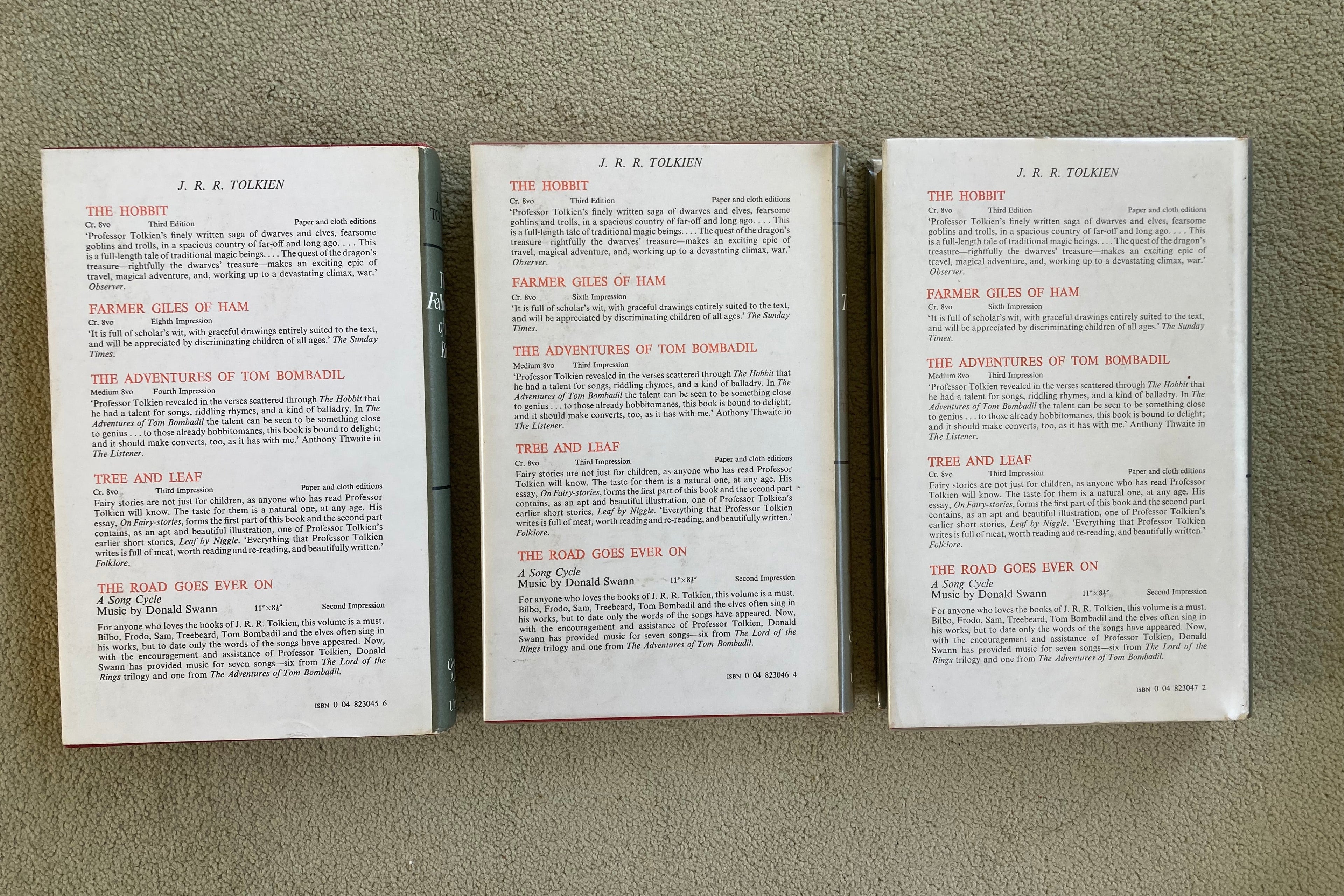 Lord of the Rings Three Book Collection J R R Tolkien George Allen & Unwin Second Edition Fifth/Sixth Impression 1970/1971