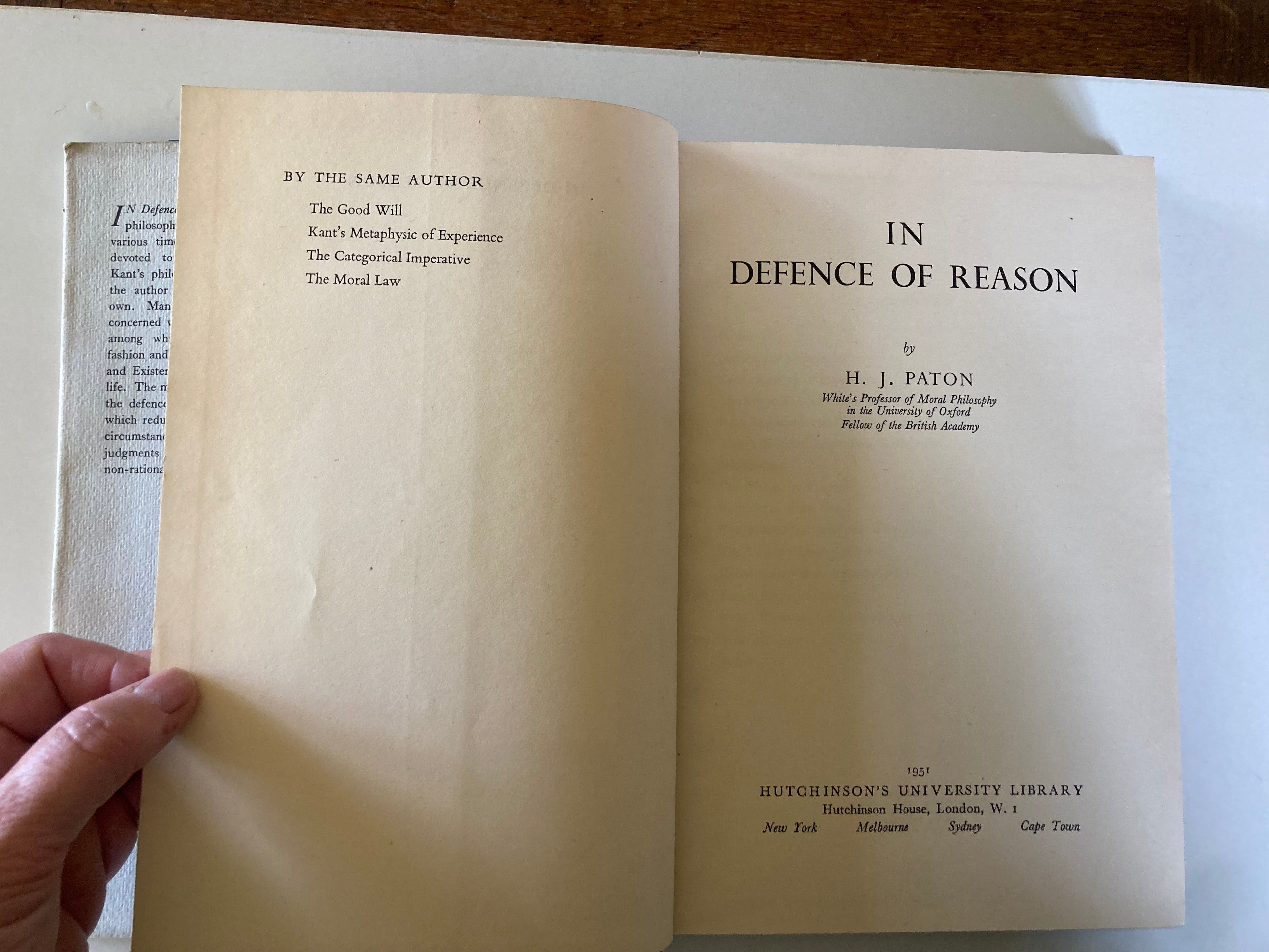 In Defence of Reason Senior Series H J Paton First Edition 1951