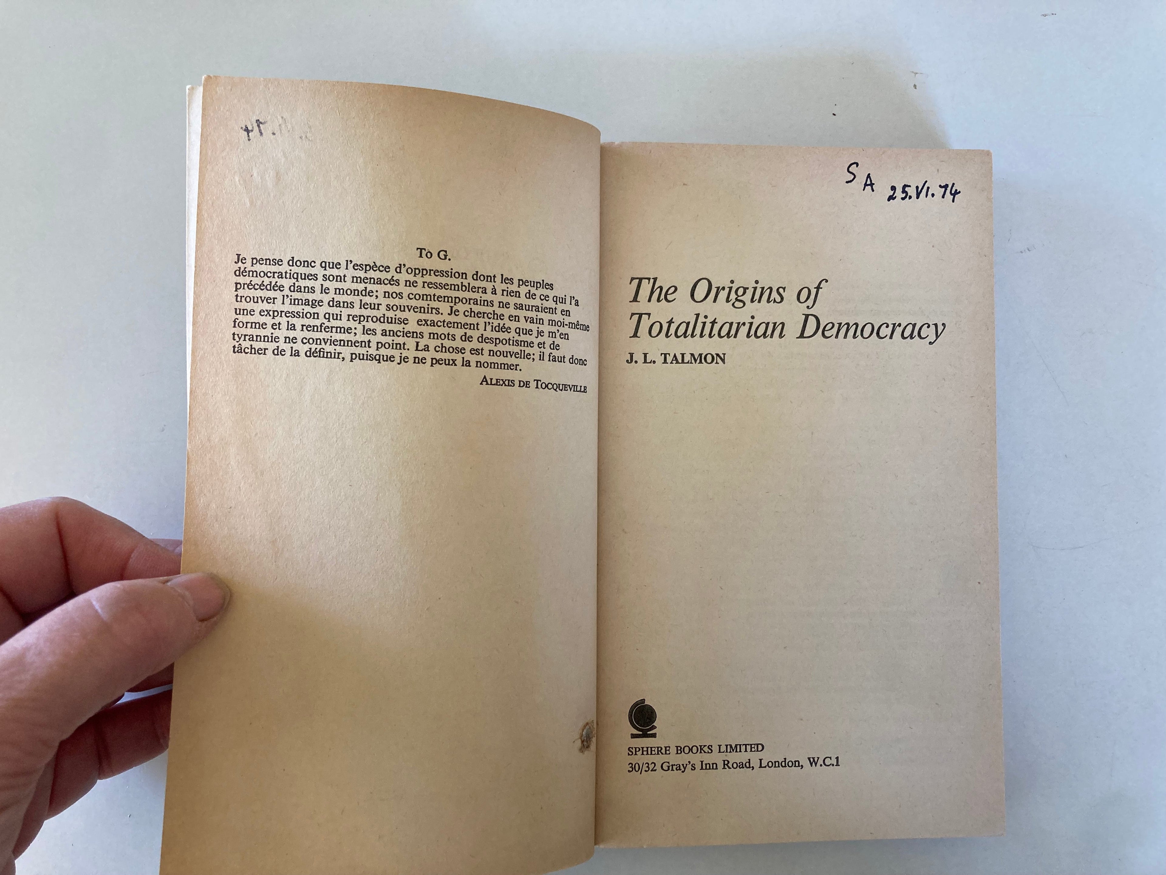 The Origins of Totalitarian Democracy by J L Talmon First Sphere Library Paperback Book 1970