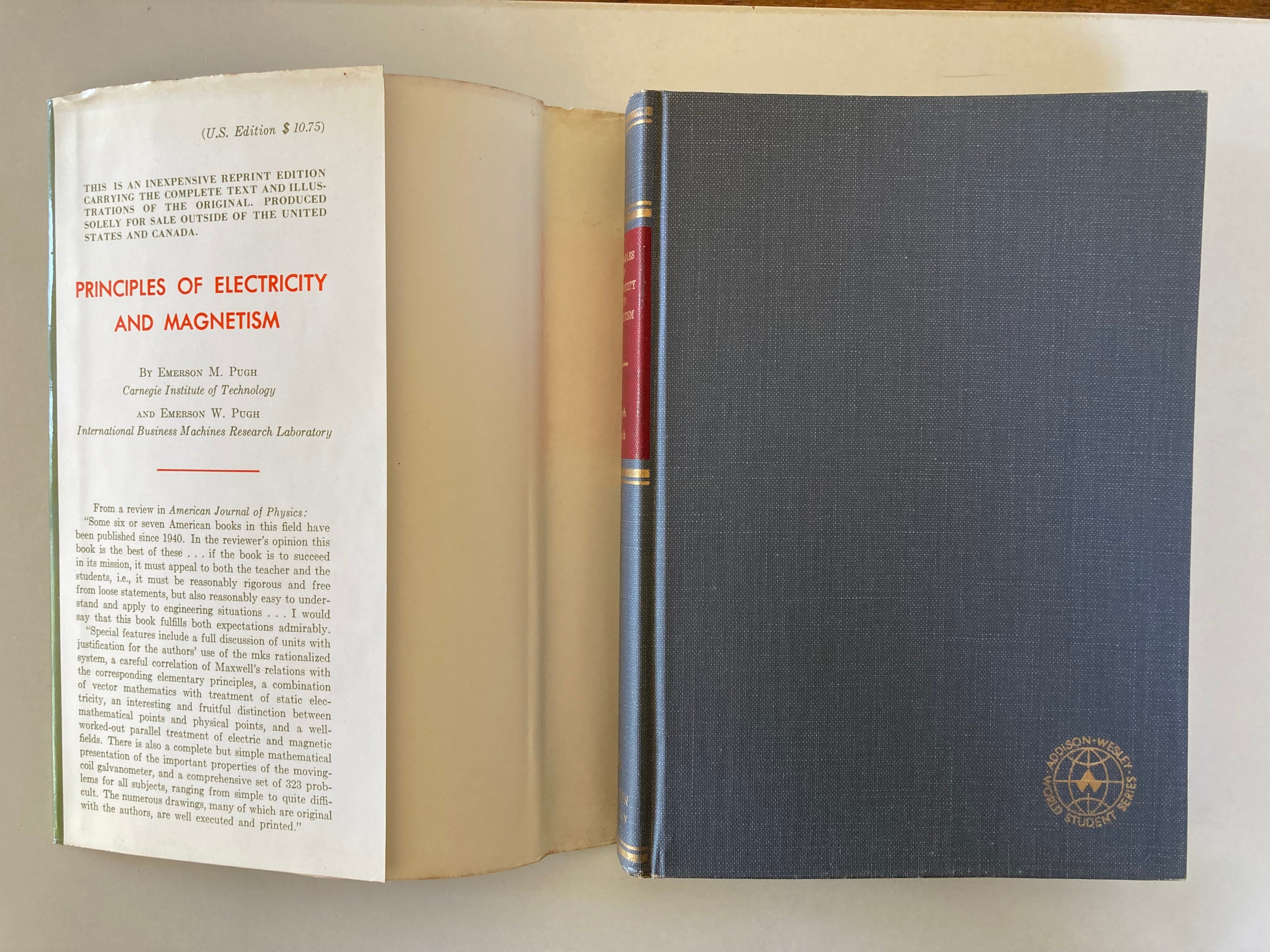 Principles of Electricity and Magnetism E M & E W Pugh Hardback Book from 1965 World Student Series