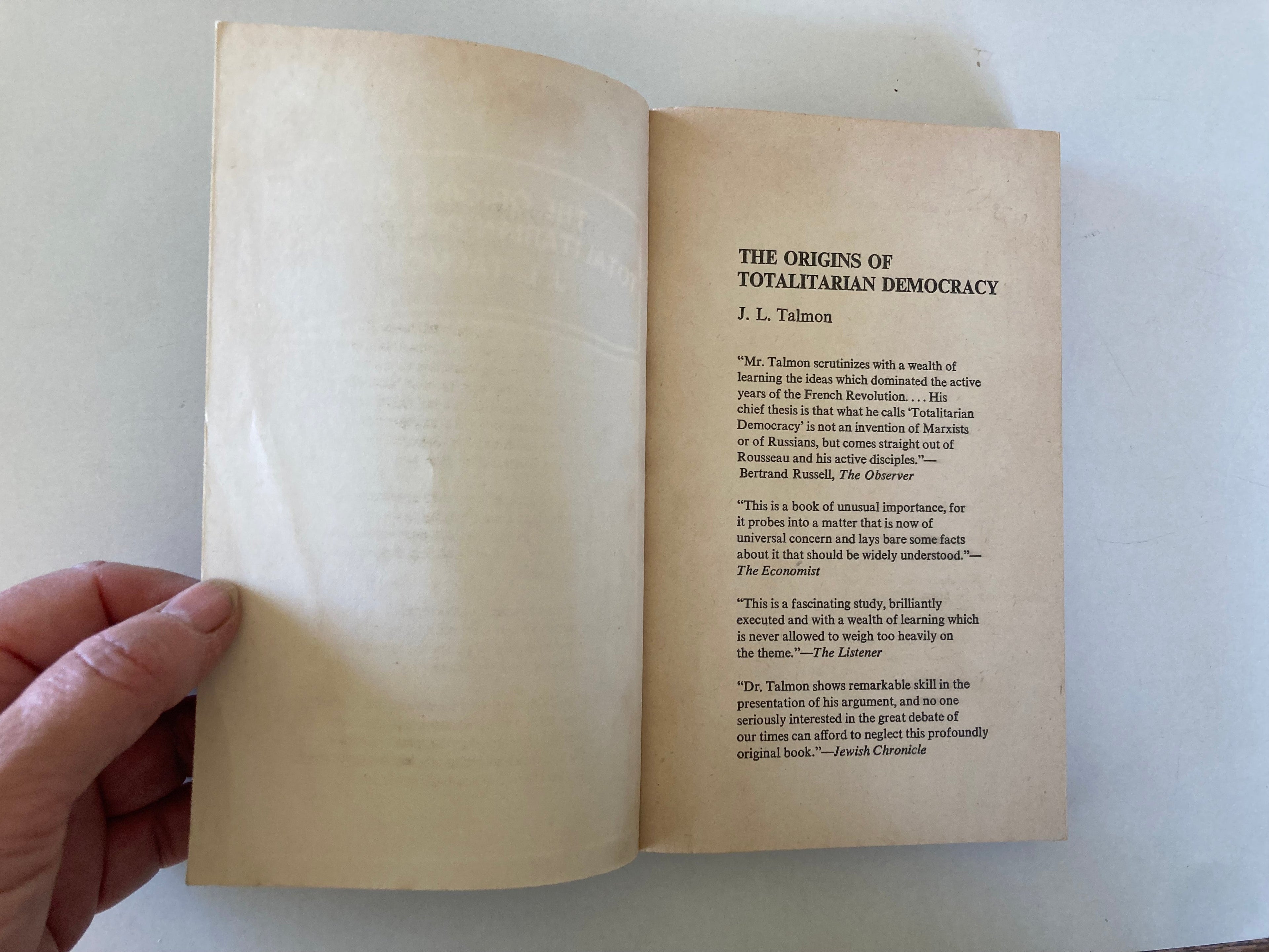 The Origins of Totalitarian Democracy by J L Talmon First Sphere Library Paperback Book 1970