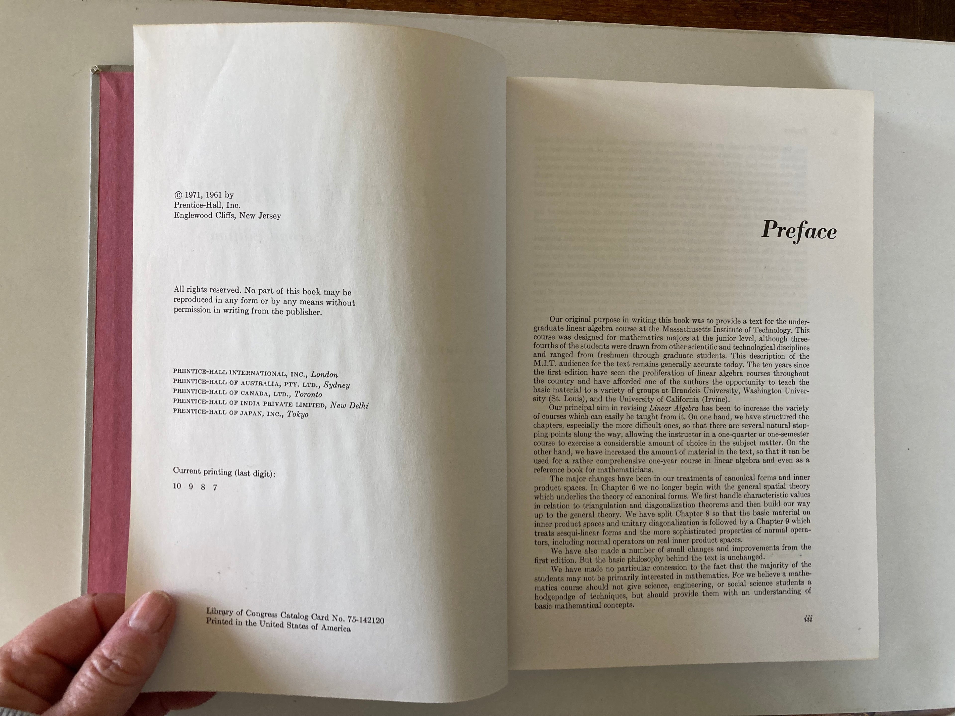 Linear Algebra Second Edition by Kenneth Hoffman and Ray Kunze Prentice-Hall Inc Hardback Book 1971