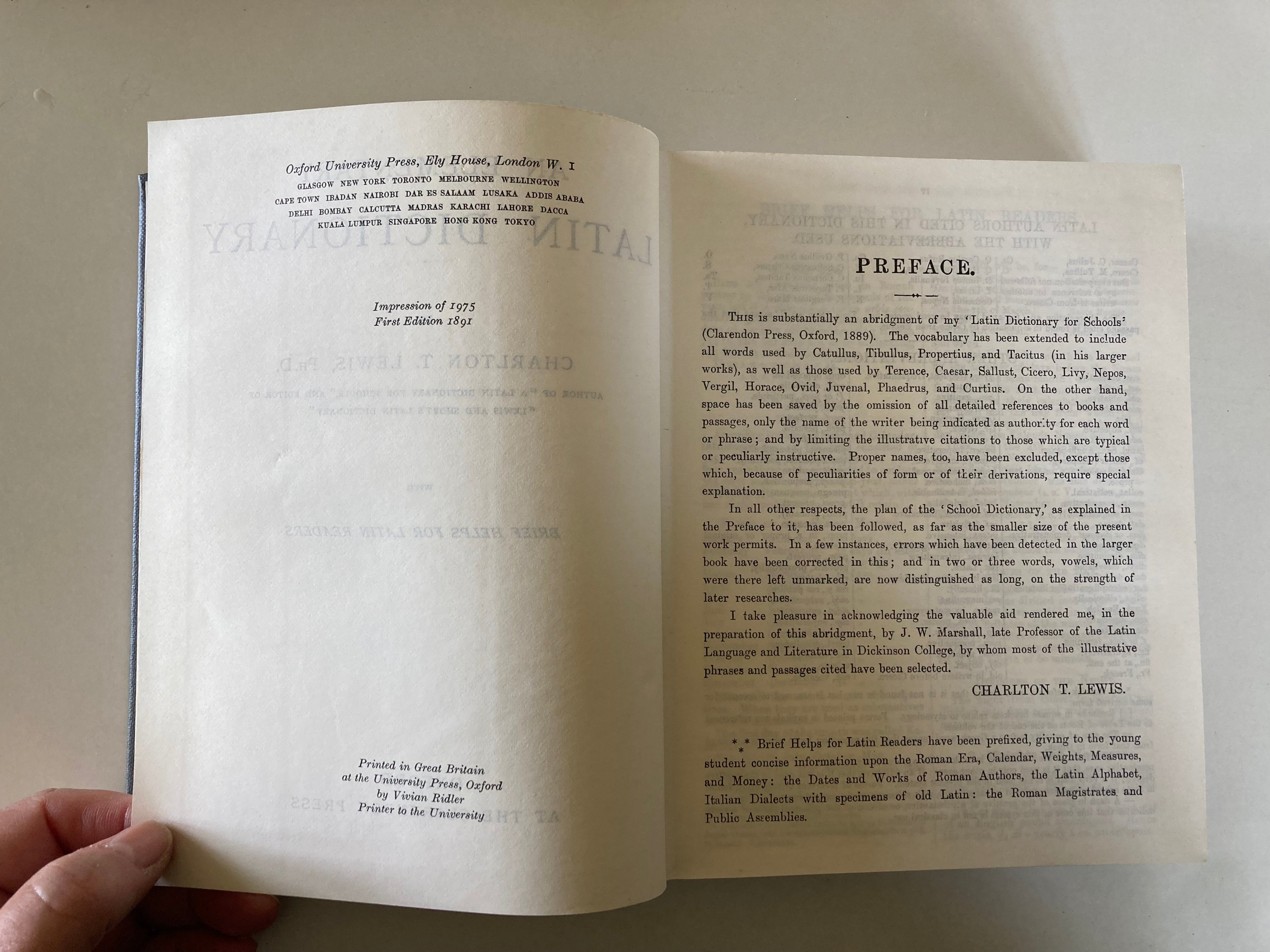 An Elementary Latin Dictionary by Charlton T Lewis Published by Oxford in 1975