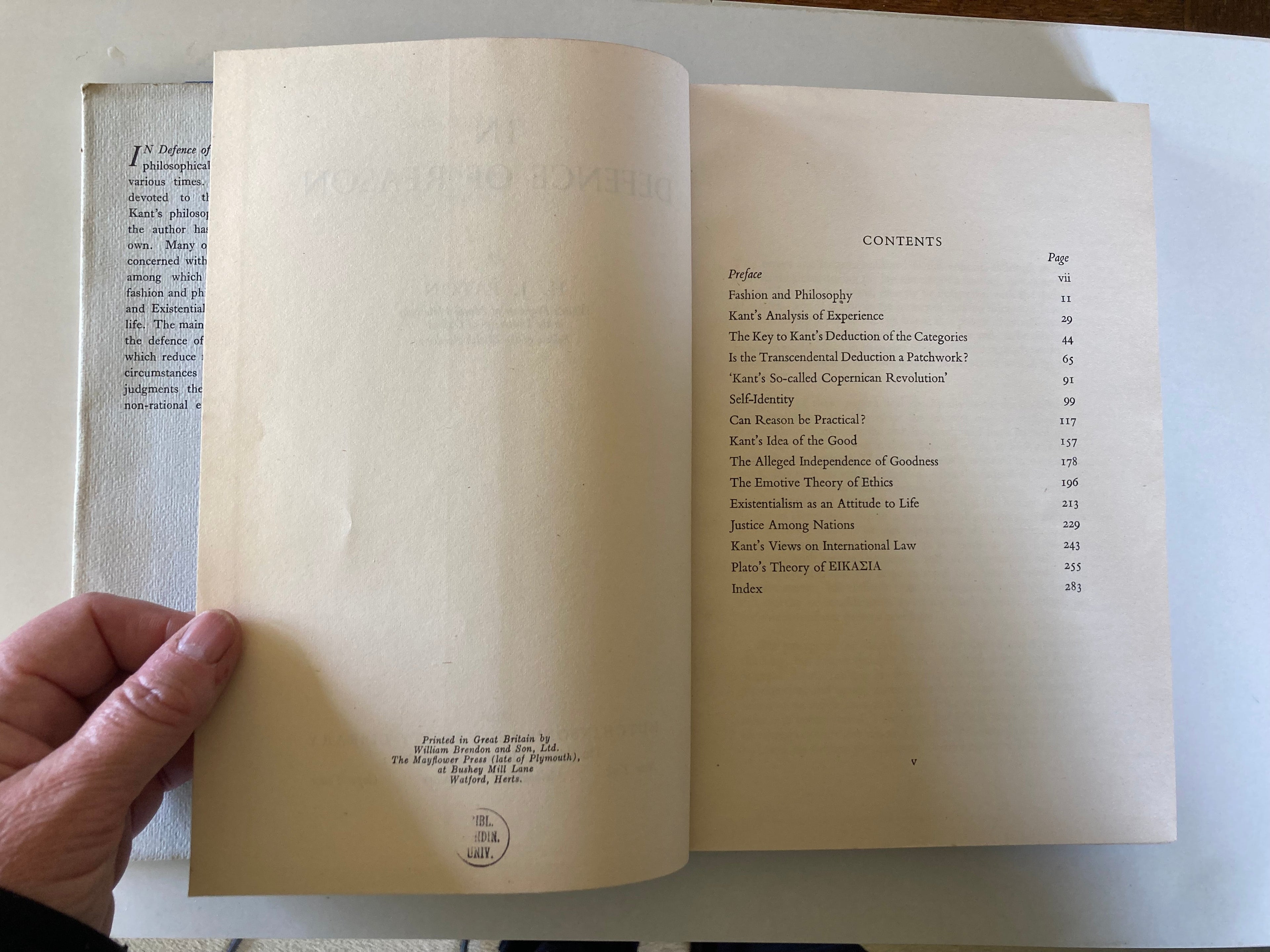 In Defence of Reason Senior Series H J Paton First Edition 1951