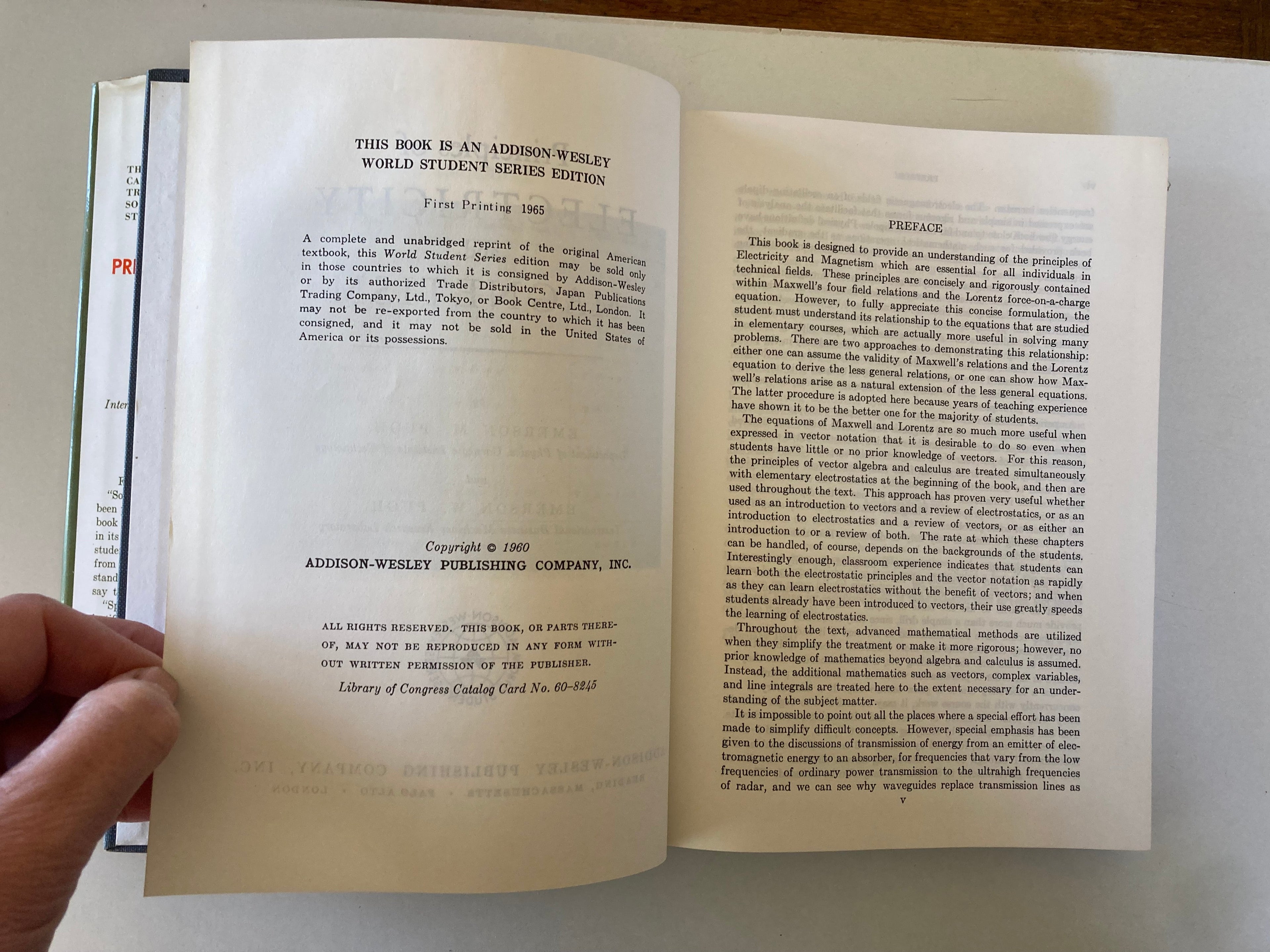 Principles of Electricity and Magnetism E M & E W Pugh Hardback Book from 1965 World Student Series