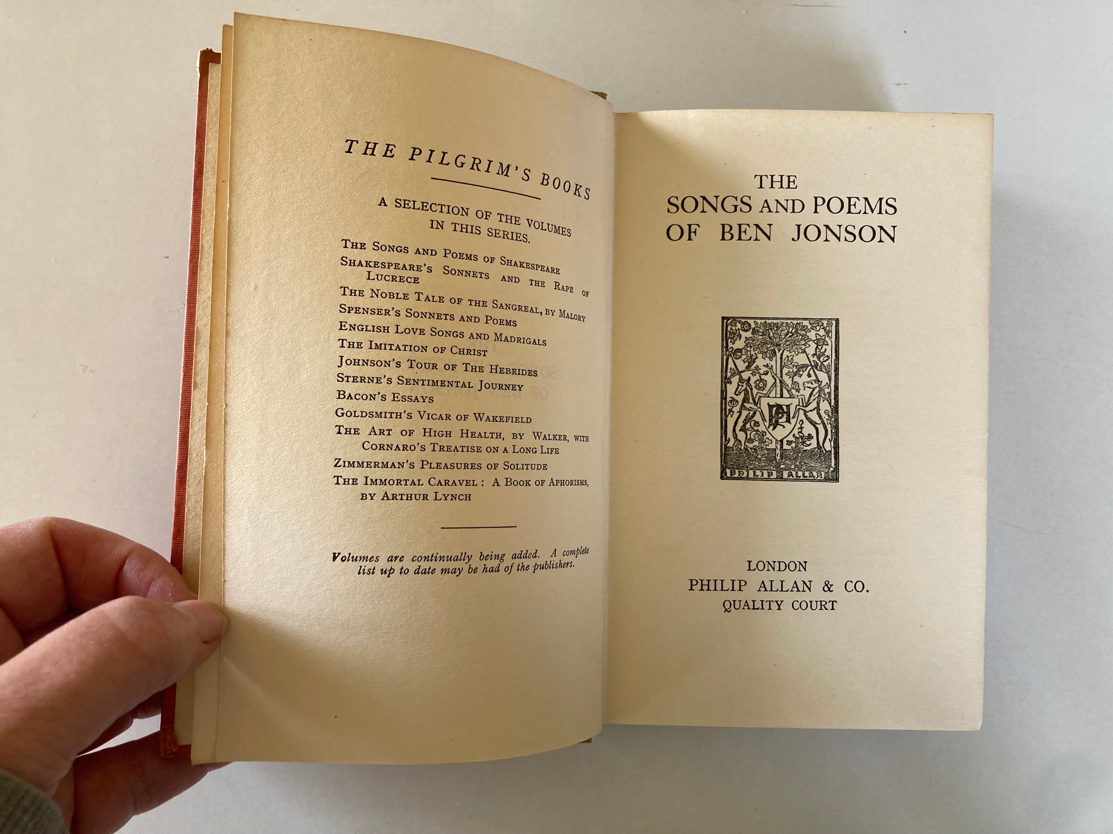 The Songs and Poems of Ben Jonson Philip Allan & Co 1924 Hardback Book
