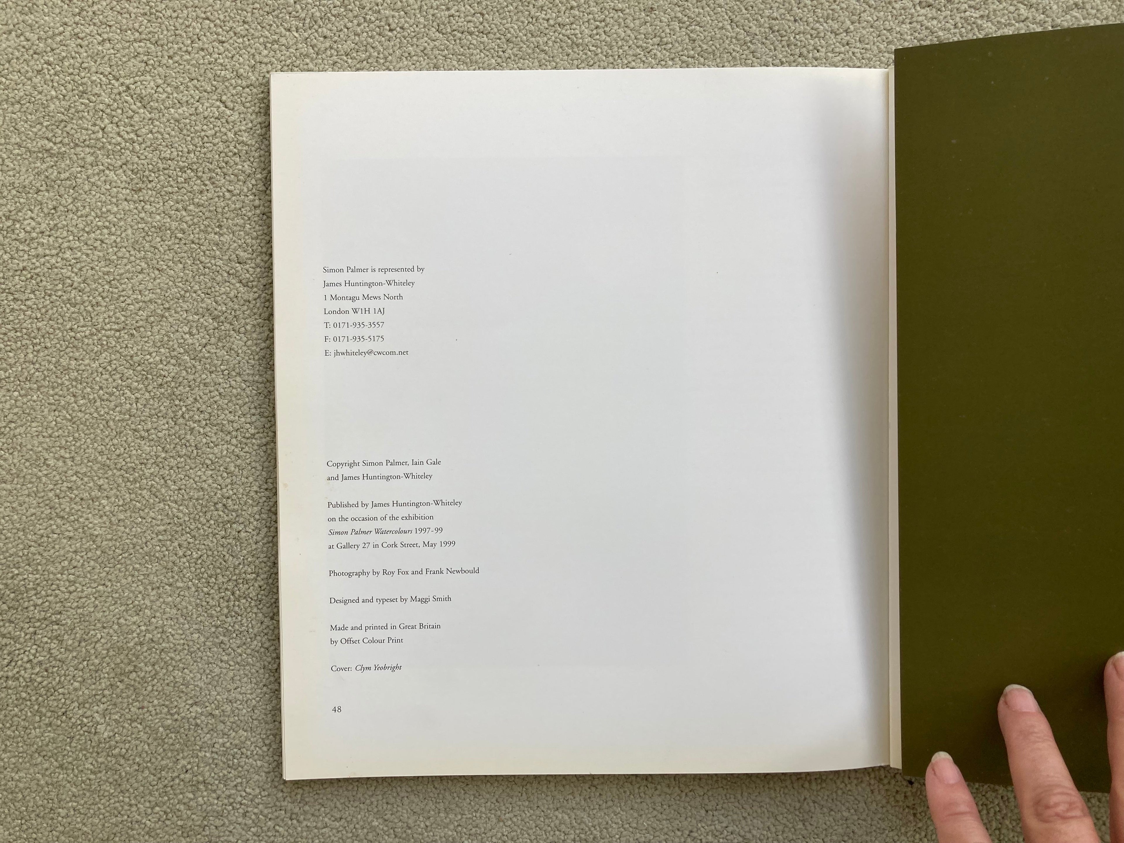 Simon Palmer Selected Paintings 1992-1999 Catalogue Published by James Huntington-Whiteley