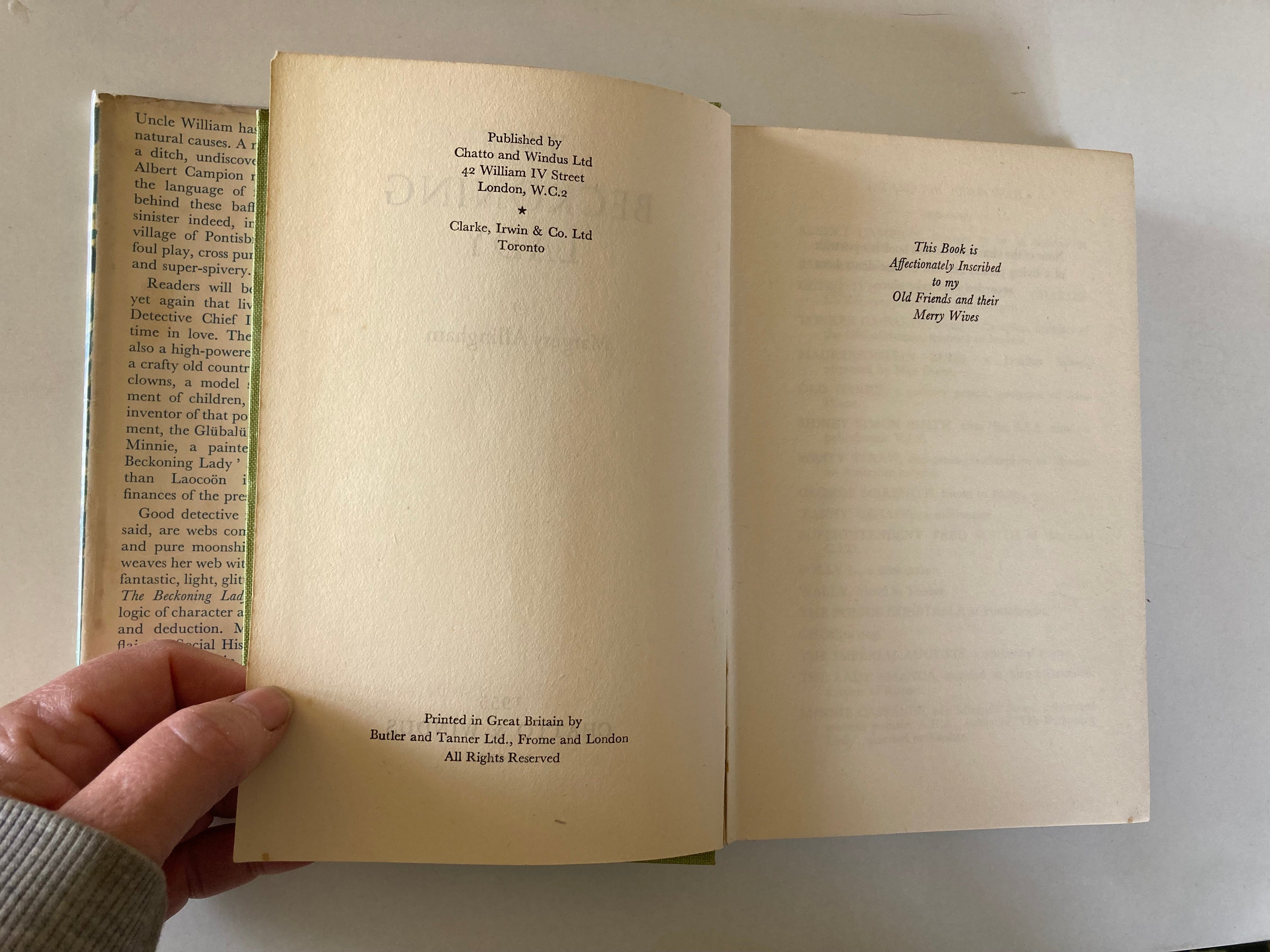 The Beckoning Lady by Margery Allingham First Edition Hardback Book with Dustjacket from 1955