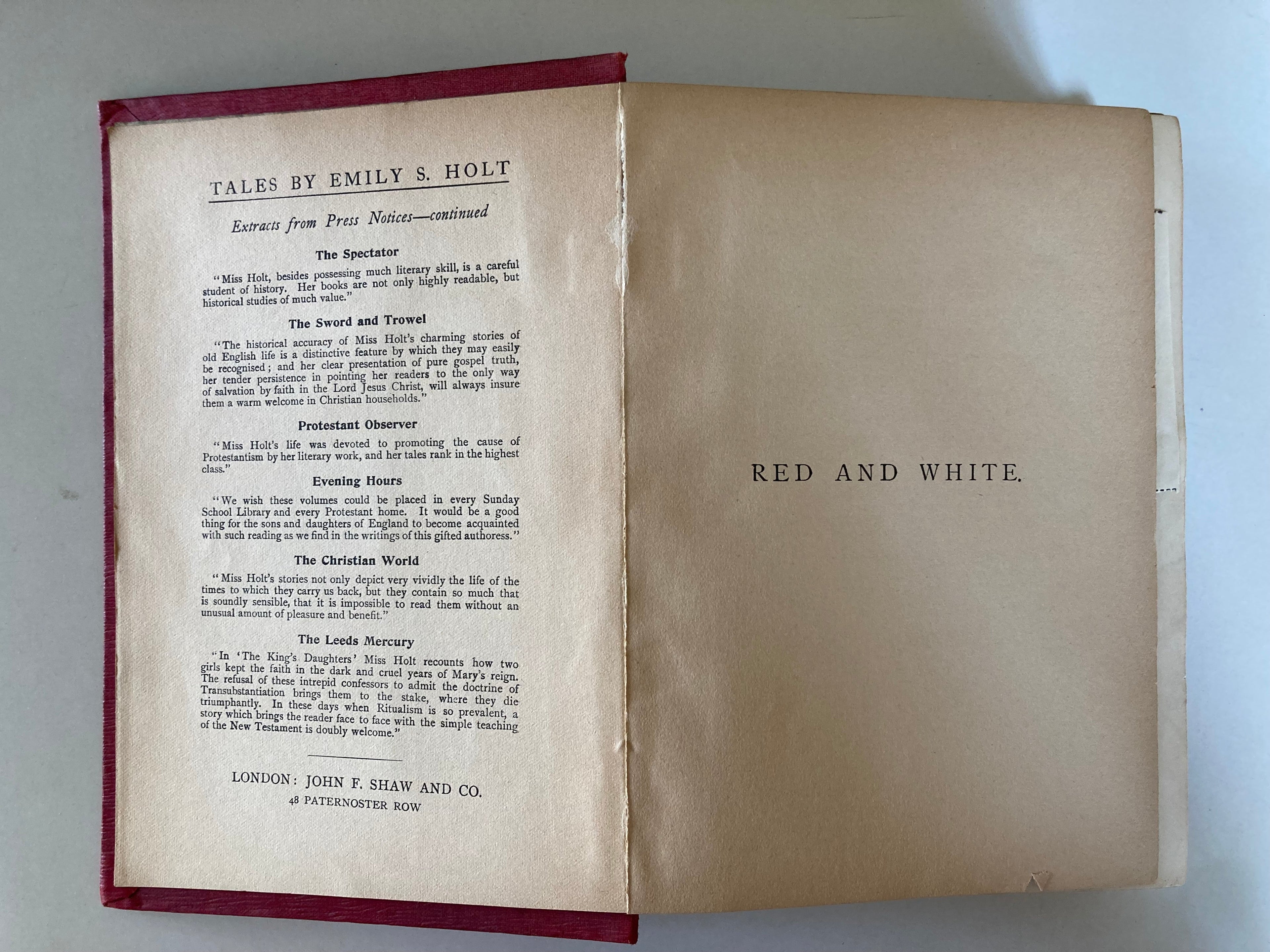 Red and White A Tale of the War of the Roses by Emily Sarah Holt Published by J F Shaw and Co around 1890 (Copy)