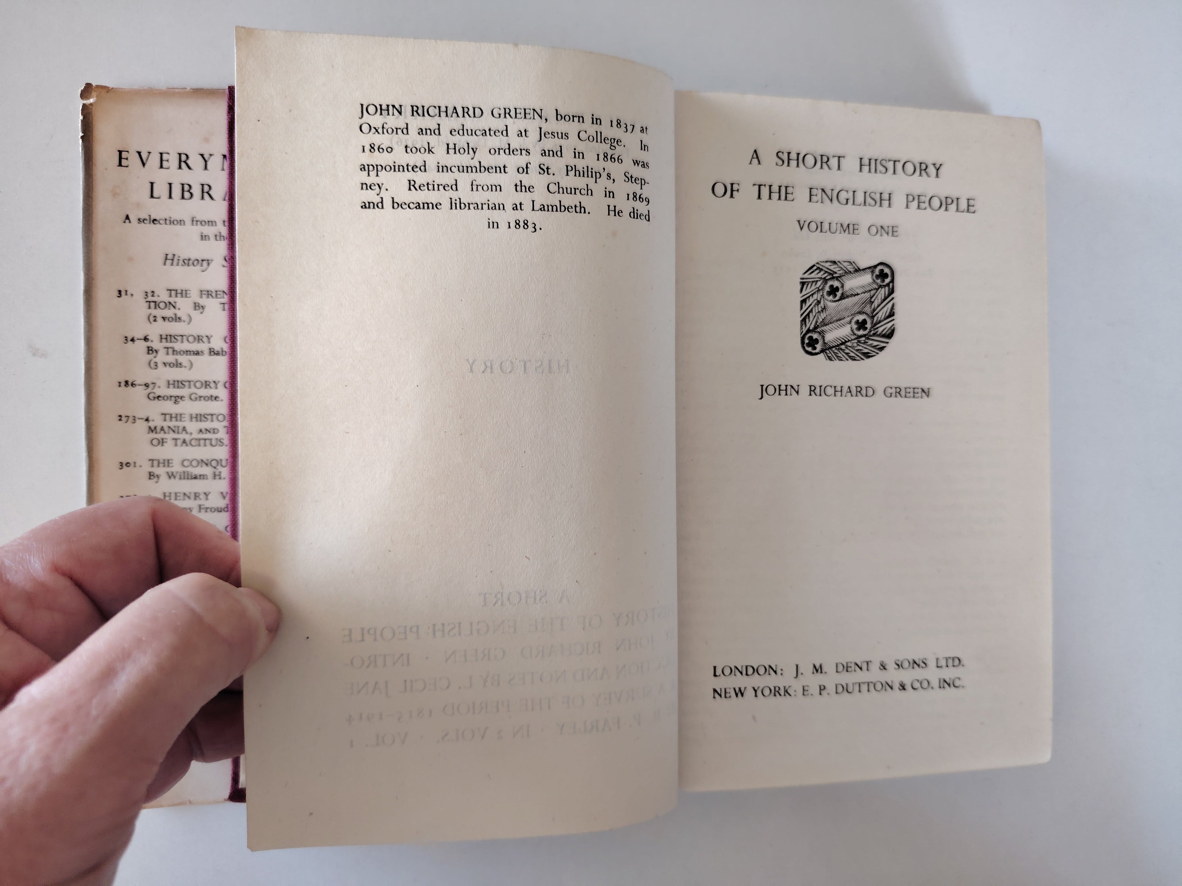A Short History of The English People Volume One J R Green Everyman's Library 727 1947